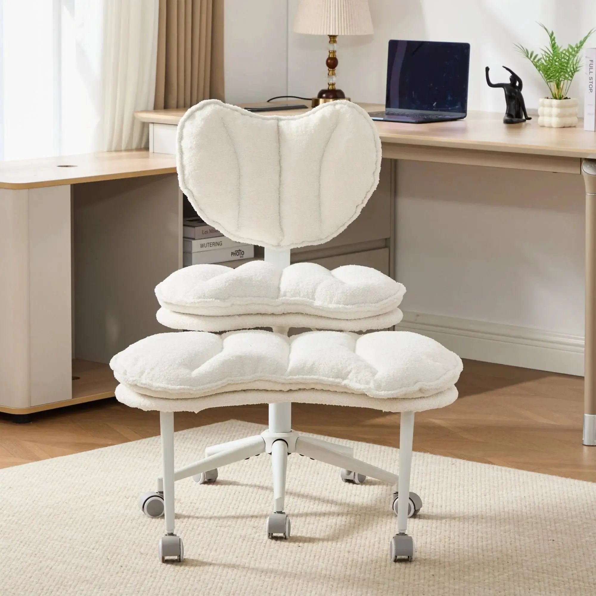Plus size meditation chair with teddy fleece and memory foam seat in ivory, designed for comfort and support.