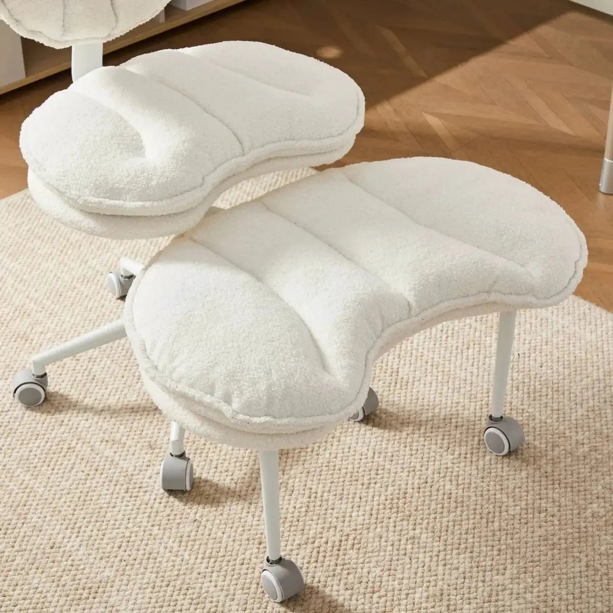 Plus size meditation chair by Platinum-Level Office Chairs with ivory teddy fleece seat and memory foam padding, designed for comfort.