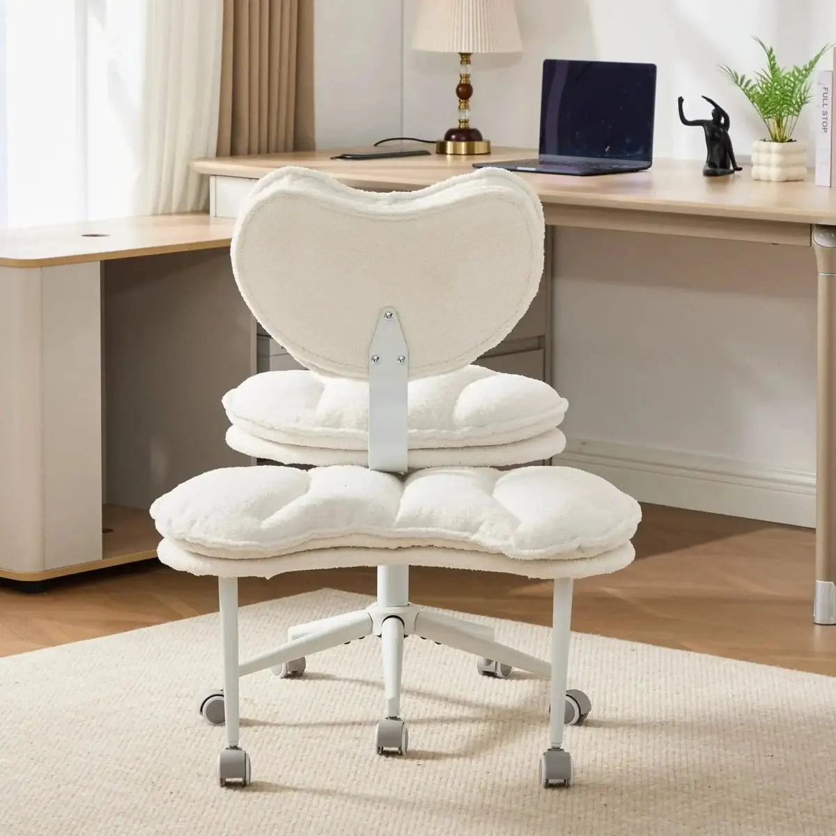 Plus size ivory meditation chair with teddy fleece and memory foam seat, by Platinum-Level Office Chairs.