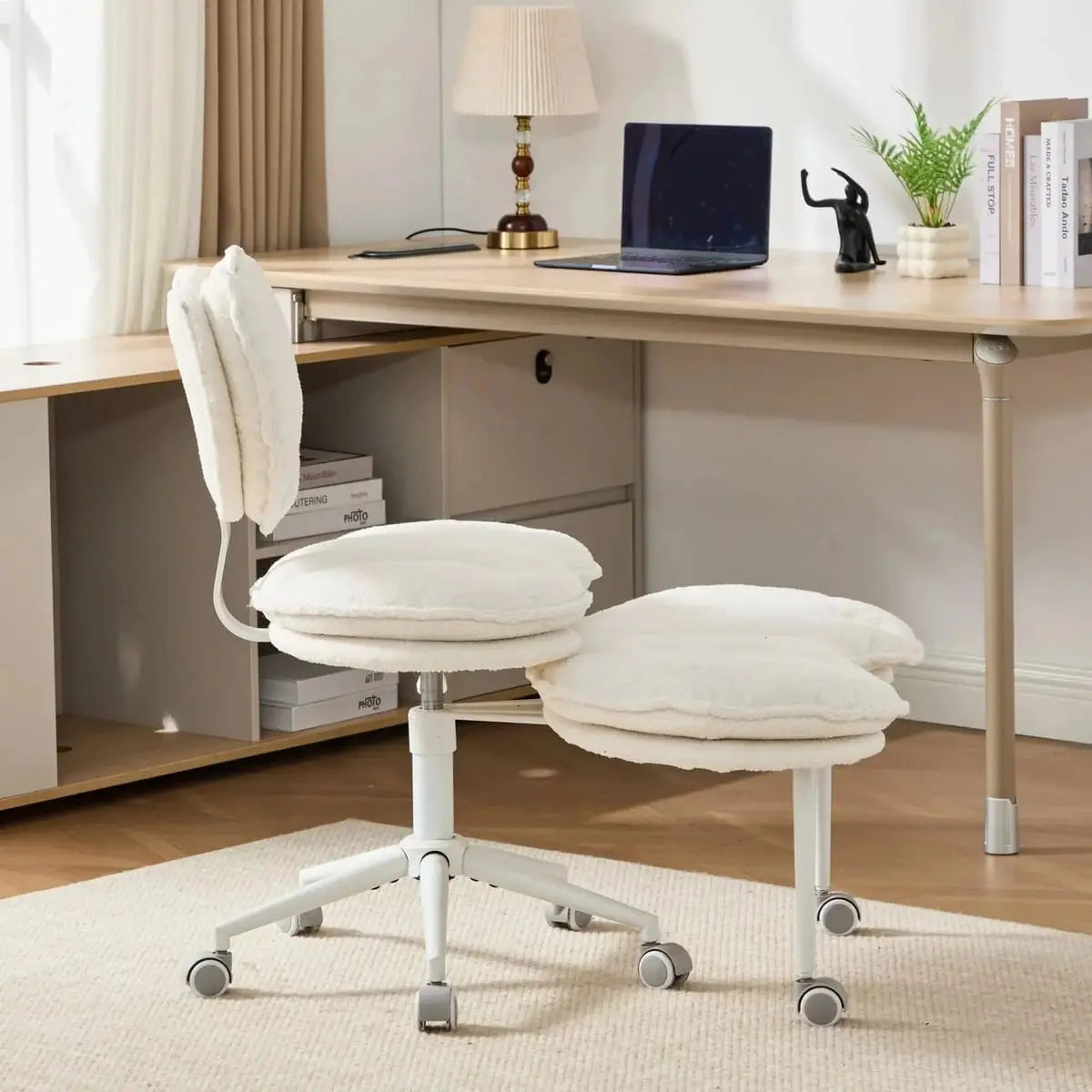 Plus size meditation chair by Platinum-Level Office Chairs with ivory teddy fleece and memory foam seat for comfortable relaxation.