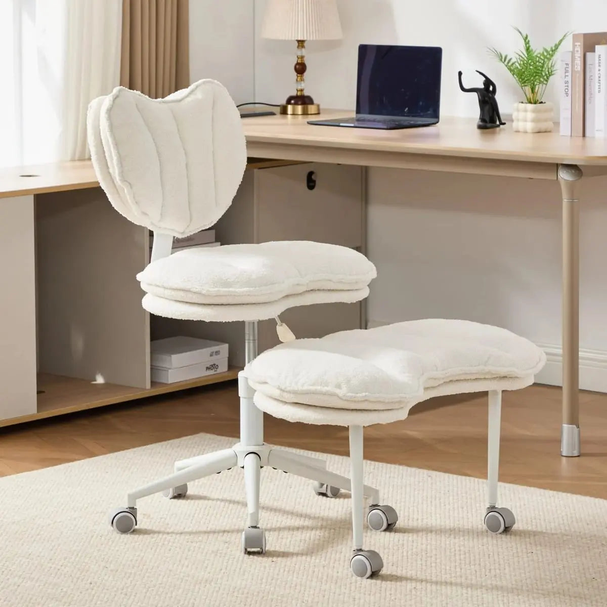 Plus size meditation chair with ivory teddy fleece and memory foam seat by Platinum-Level Office Chairs in a comfortable, padded design.
