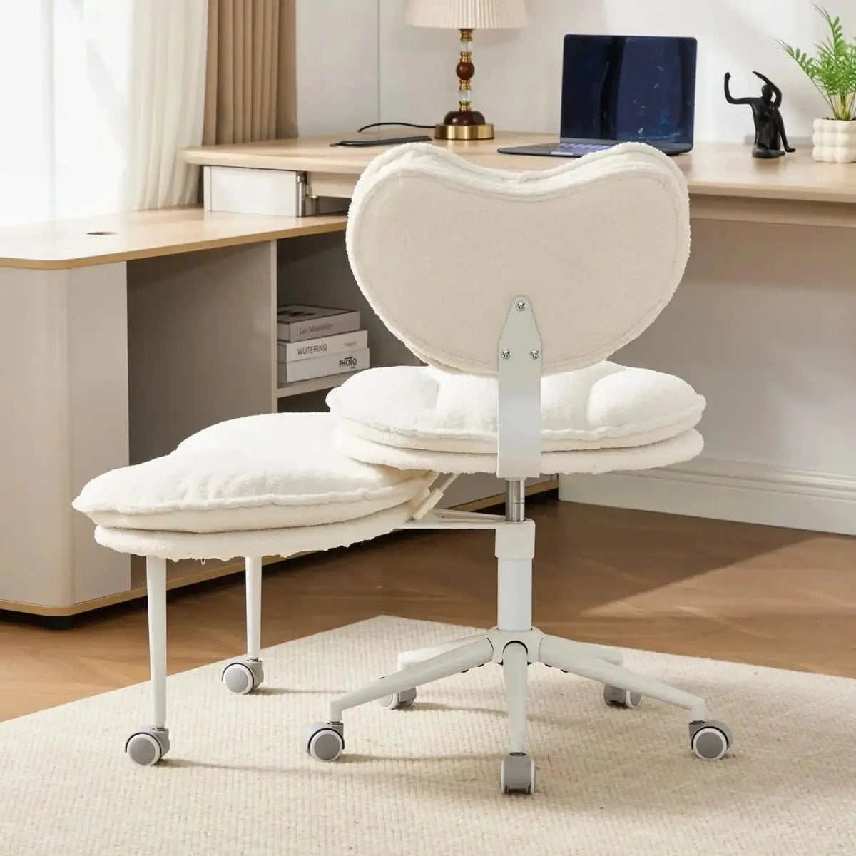Plus size meditation chair by Platinum-Level Office Chairs with teddy fleece memory foam seat in ivory, designed for comfort and relaxation.