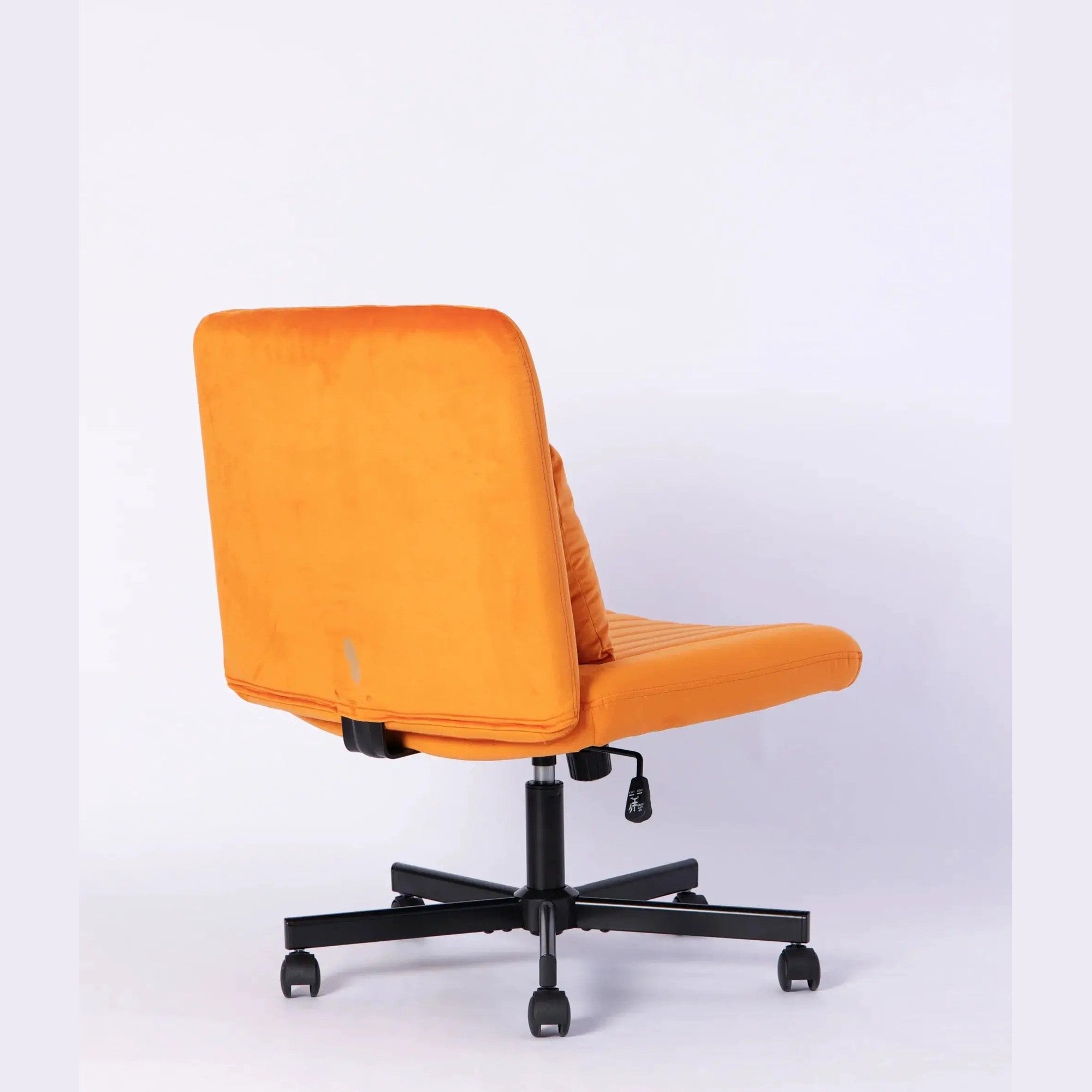 Premium orange velvet armless office chair with wheels and criss-cross design by Platinum-Level Office Chairs