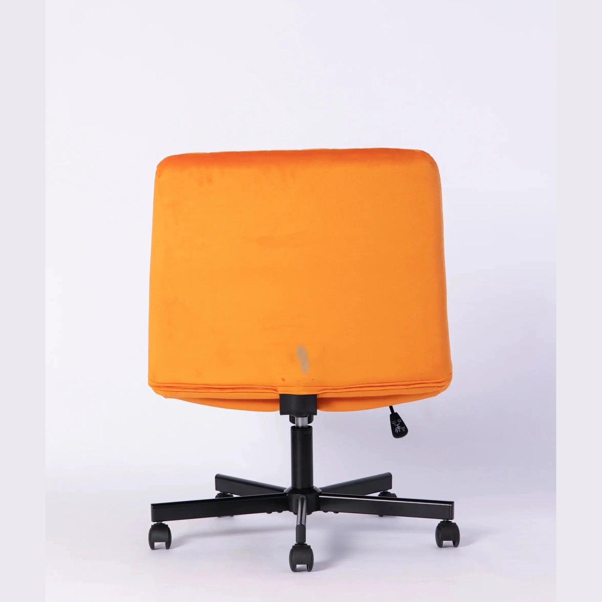 Premium orange velvet armless office chair with wheels and criss-cross design by Platinum-Level Office Chairs