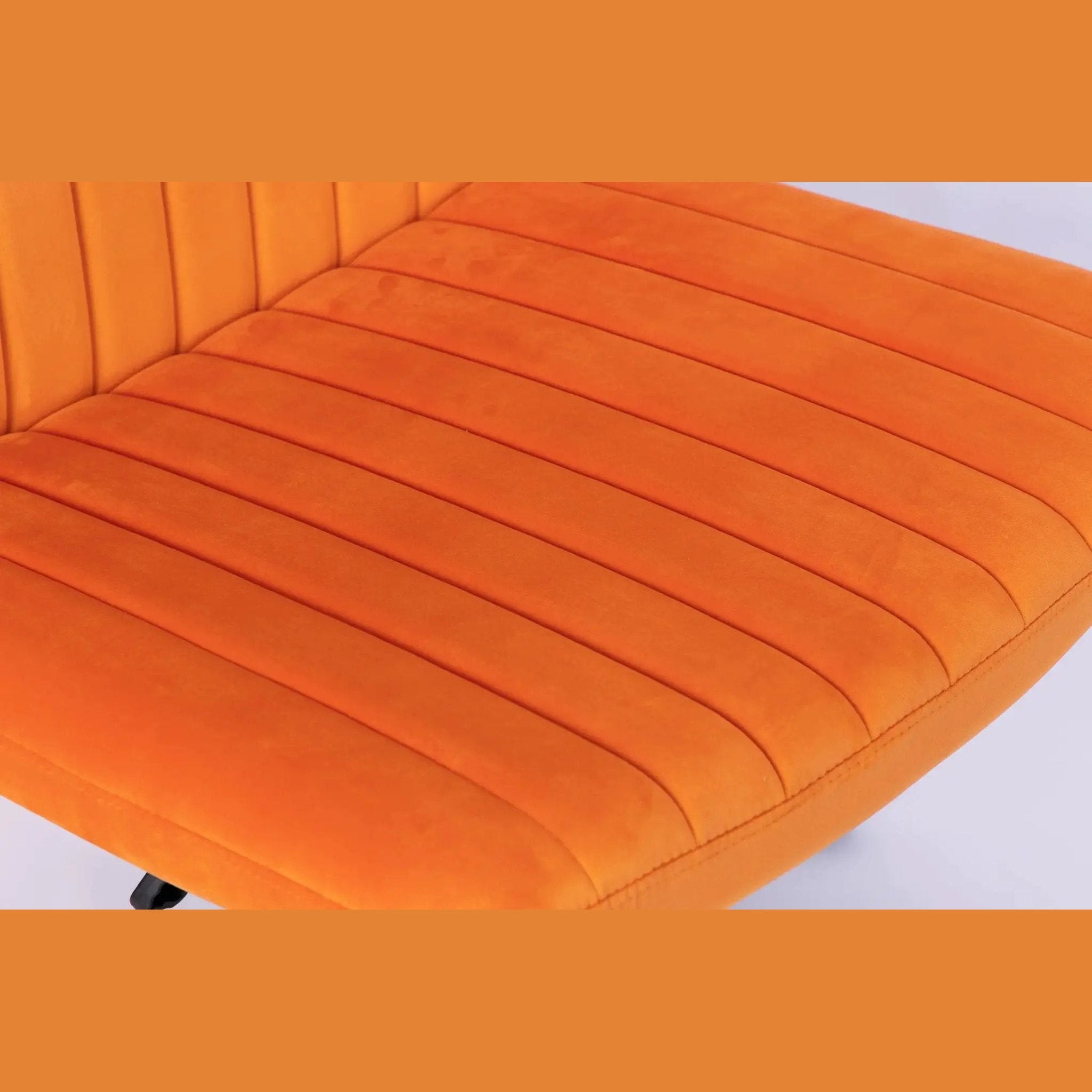 Premium orange velvet armless office chair with wheels and criss-cross design by Platinum-Level Office Chairs