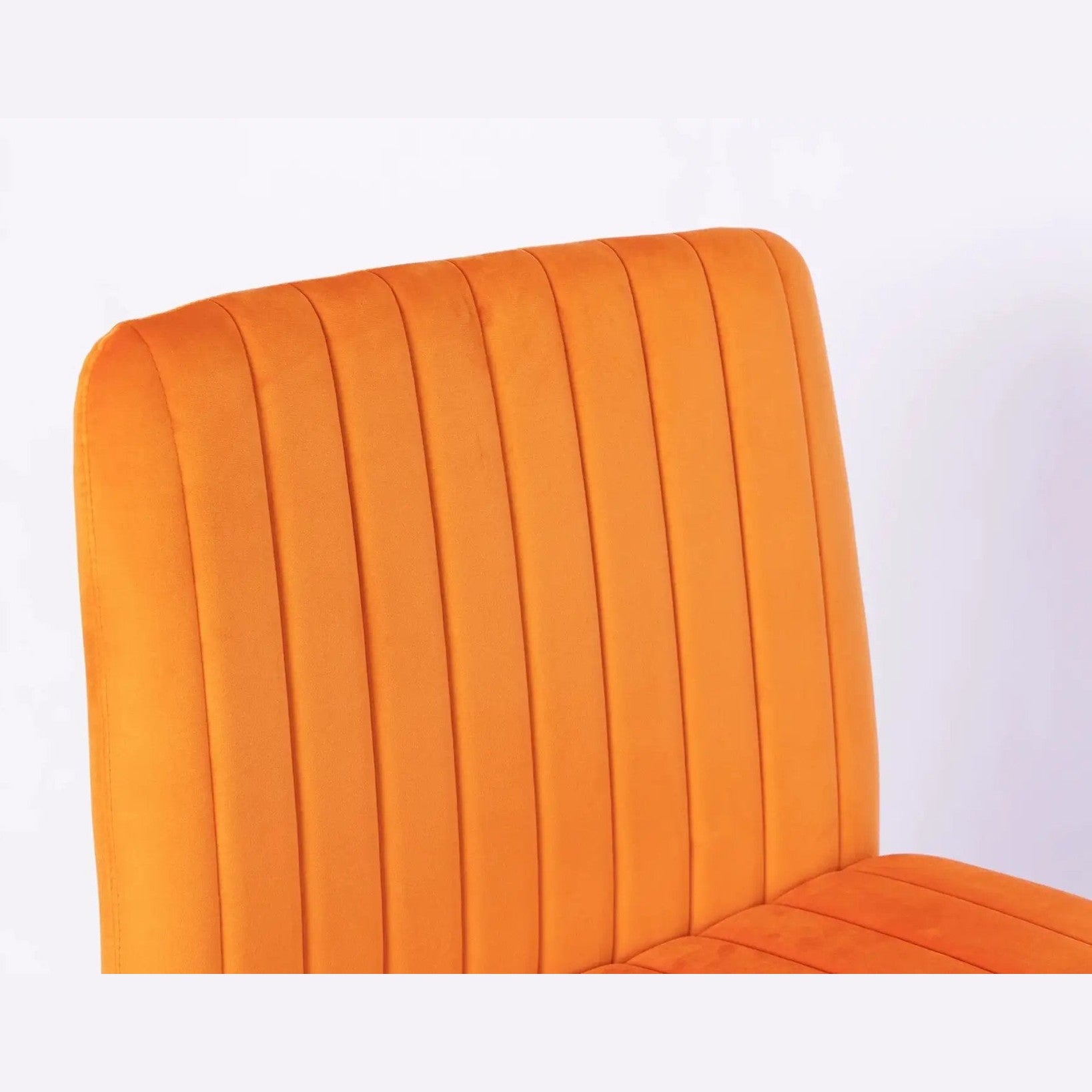 Premium orange velvet armless office chair with wheels and criss-cross design by Platinum-Level Office Chairs