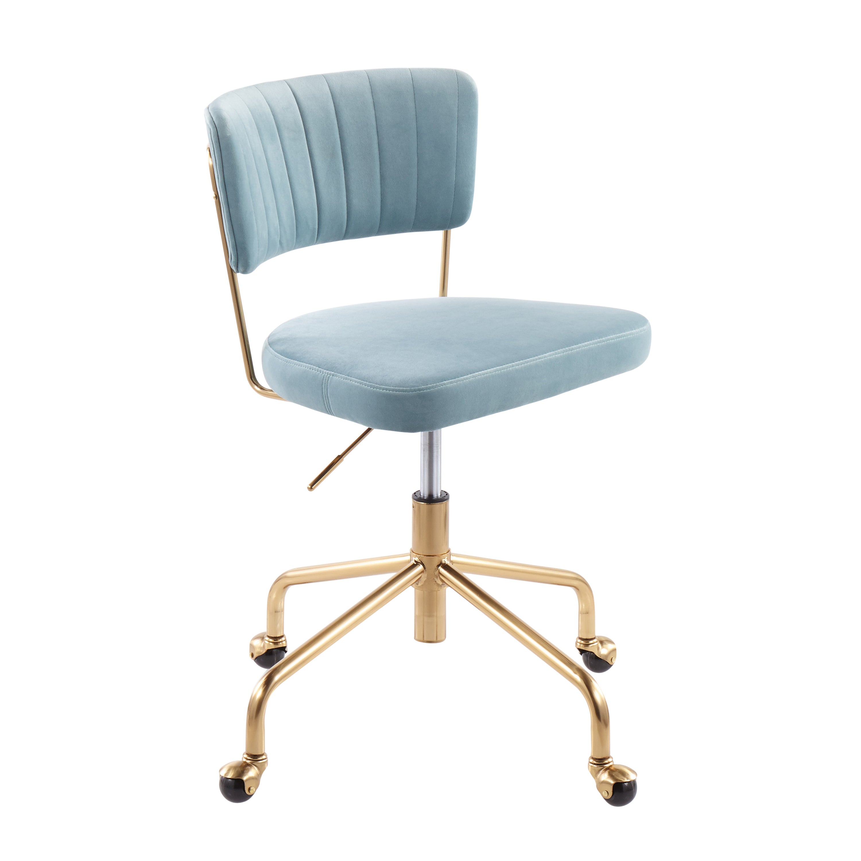 Tania Contemporary Task Chair in Gold Metal and Light Blue Velvet by LumiSource - Platinum-Level Office Chairs