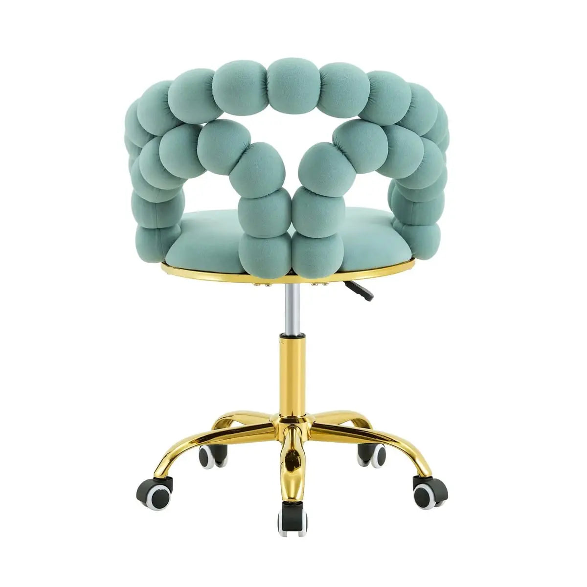 Teal velvet adjustable swivel desk chair with gold metal base, perfect for home office by Platinum-Level Office Chairs.