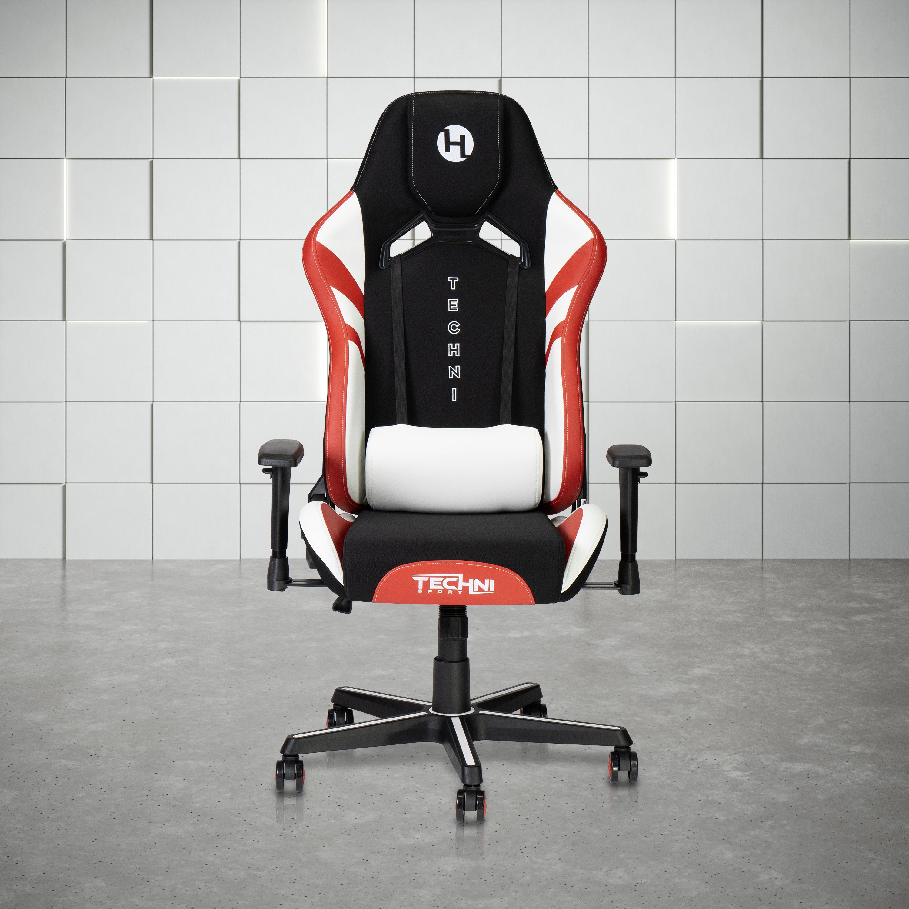 Techni Sport TSF72 Echo Gaming Chair - Black with Red & White - Platinum-Level Office Chairs