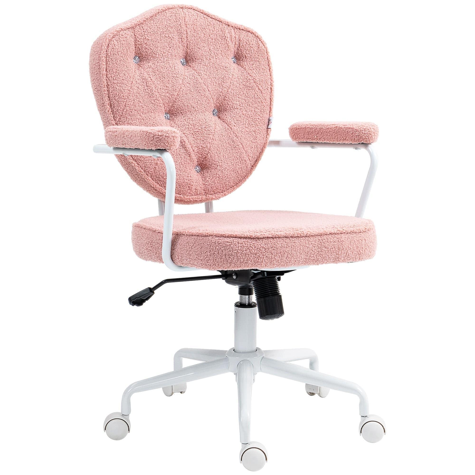 Adorable Pink Swivel Office Chair with Teddy Bear Fleece and Rhinestone Accents - Platinum-Level Office Chairs