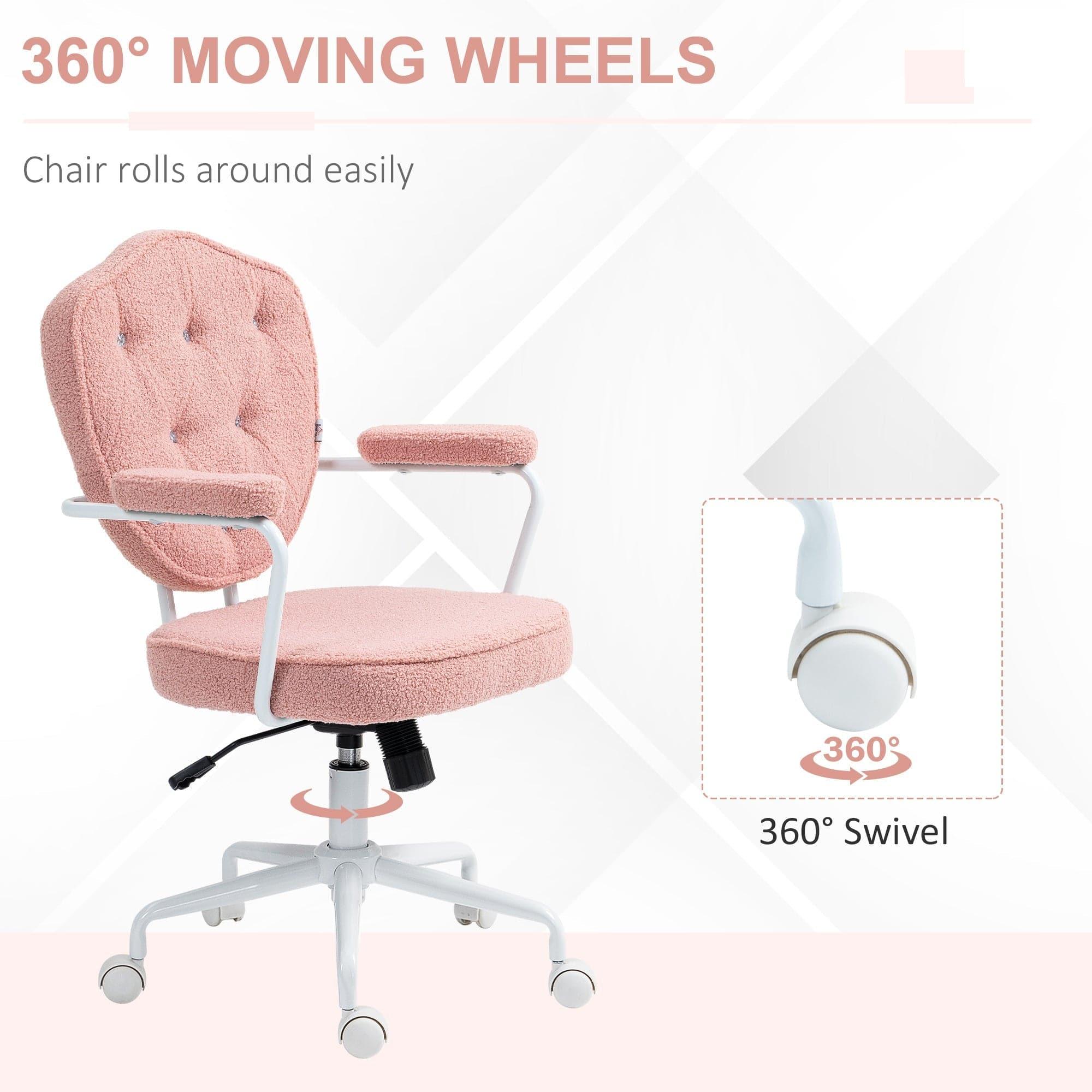 Adorable Pink Swivel Office Chair with Teddy Bear Fleece and Rhinestone Accents - Platinum-Level Office Chairs