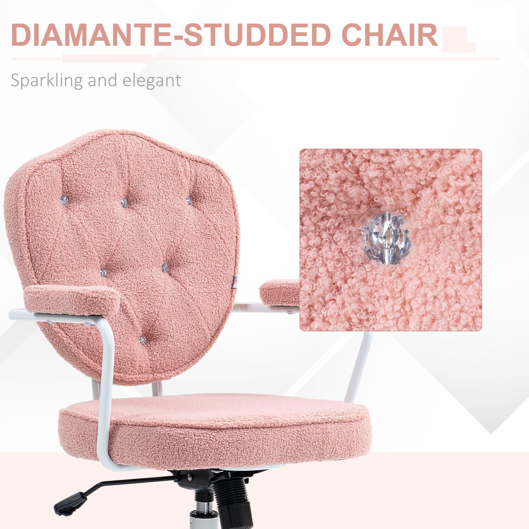 Adorable Pink Swivel Office Chair with Teddy Bear Fleece and Rhinestone Accents - Platinum-Level Office Chairs