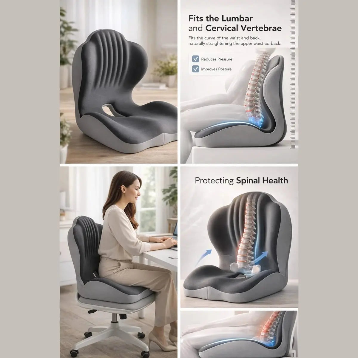 Elvix ergonomic memory foam seat cushion for office and car chairs, providing tailbone pain relief and posture support.
