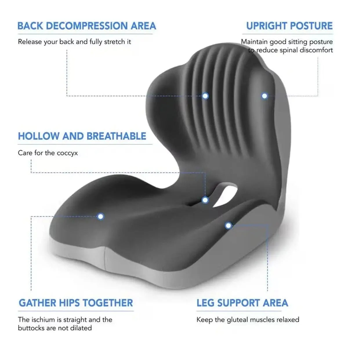 Elvix ergonomic memory foam seat cushion for office chair and car, providing tailbone support and back pain relief.