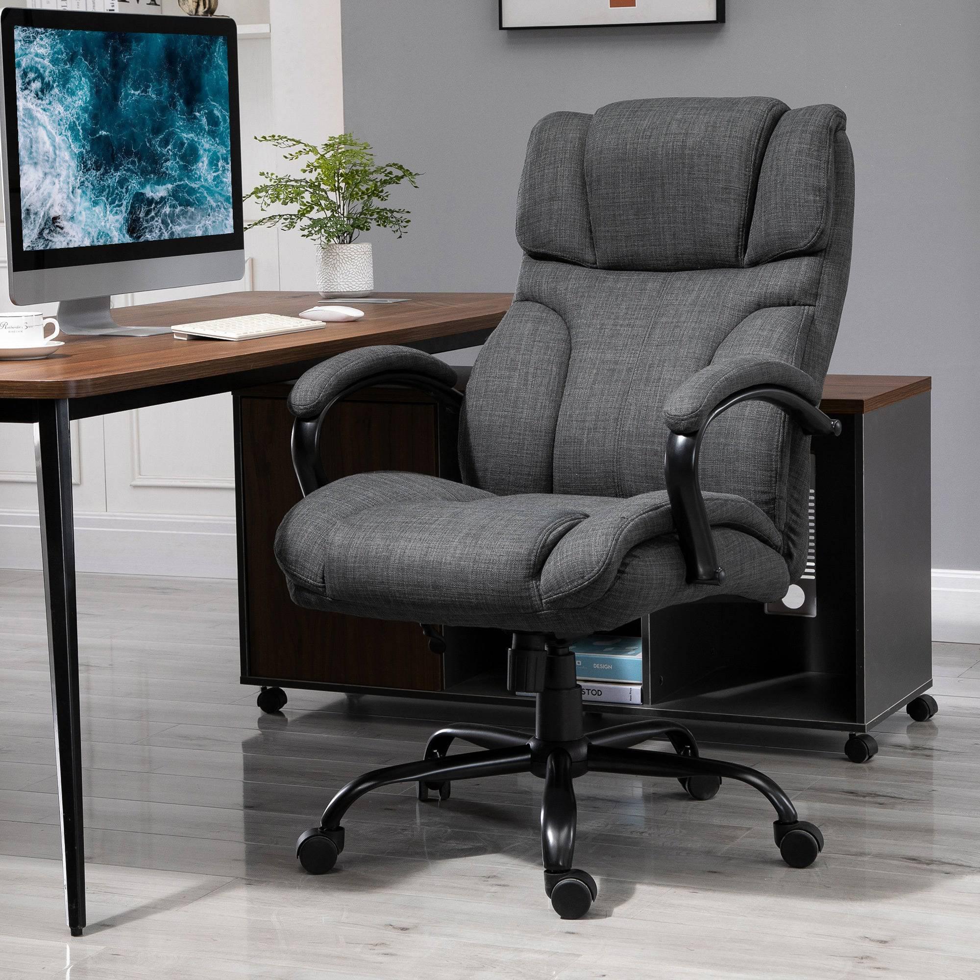 Heavy-Duty Big and Tall Ergonomic Office Chair with Spacious Seat, Adjustable Height and Linen Upholstery, Dark Grey - Platinum-Level Office Chairs