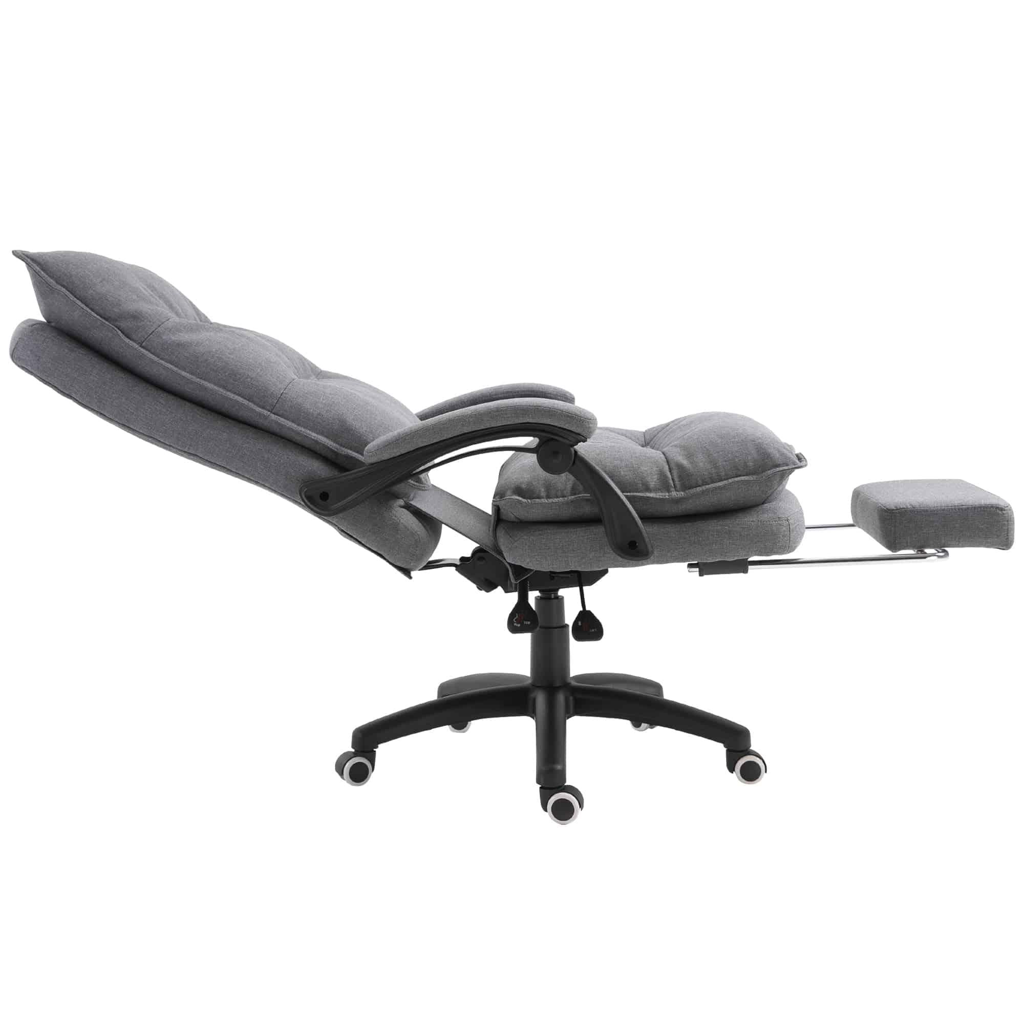 Vinsetto Adjustable 360° Swivel Recliner Chair with Retractable Footrest and Double Padding in Grey Fabric for Home Office - Platinum-Level Office Chairs