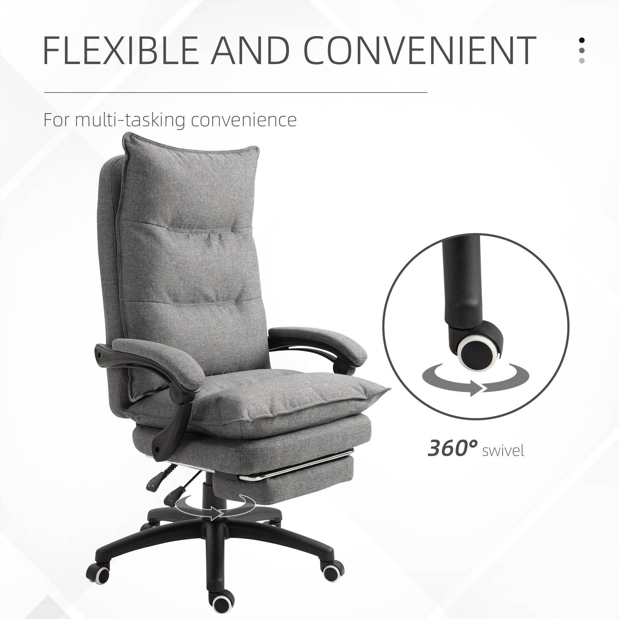 Vinsetto Adjustable 360° Swivel Recliner Chair with Retractable Footrest and Double Padding in Grey Fabric for Home Office - Platinum-Level Office Chairs
