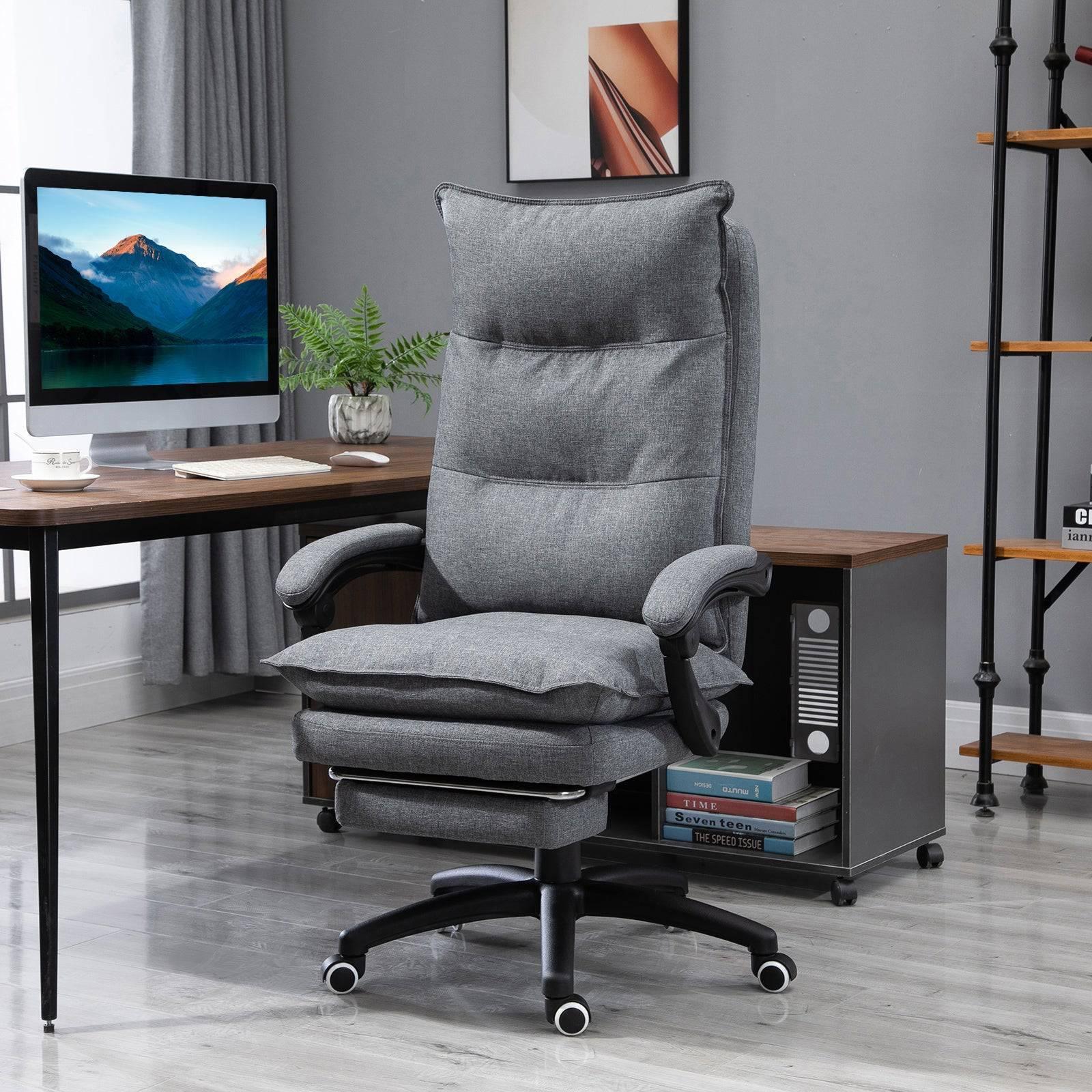 Vinsetto Adjustable 360° Swivel Recliner Chair with Retractable Footrest and Double Padding in Grey Fabric for Home Office - Platinum-Level Office Chairs