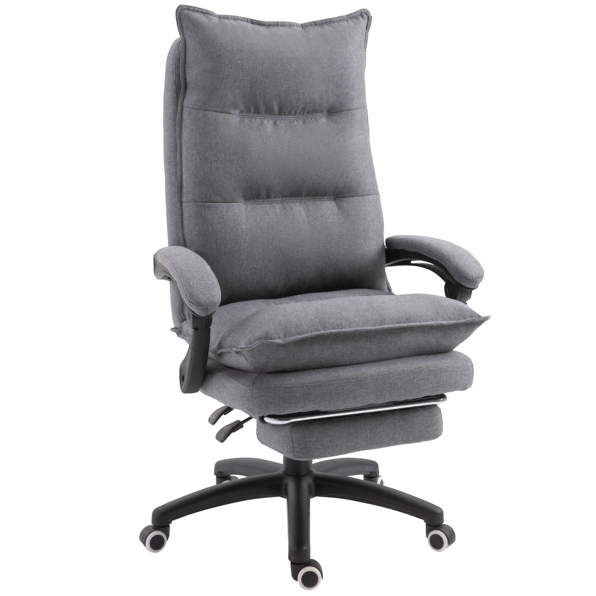 Vinsetto Adjustable 360° Swivel Recliner Chair with Retractable Footrest and Double Padding in Grey Fabric for Home Office - Platinum-Level Office Chairs