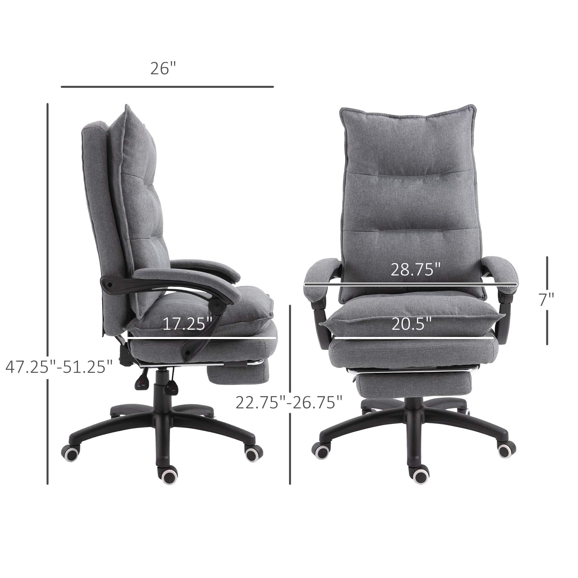 Vinsetto Adjustable 360° Swivel Recliner Chair with Retractable Footrest and Double Padding in Grey Fabric for Home Office - Platinum-Level Office Chairs