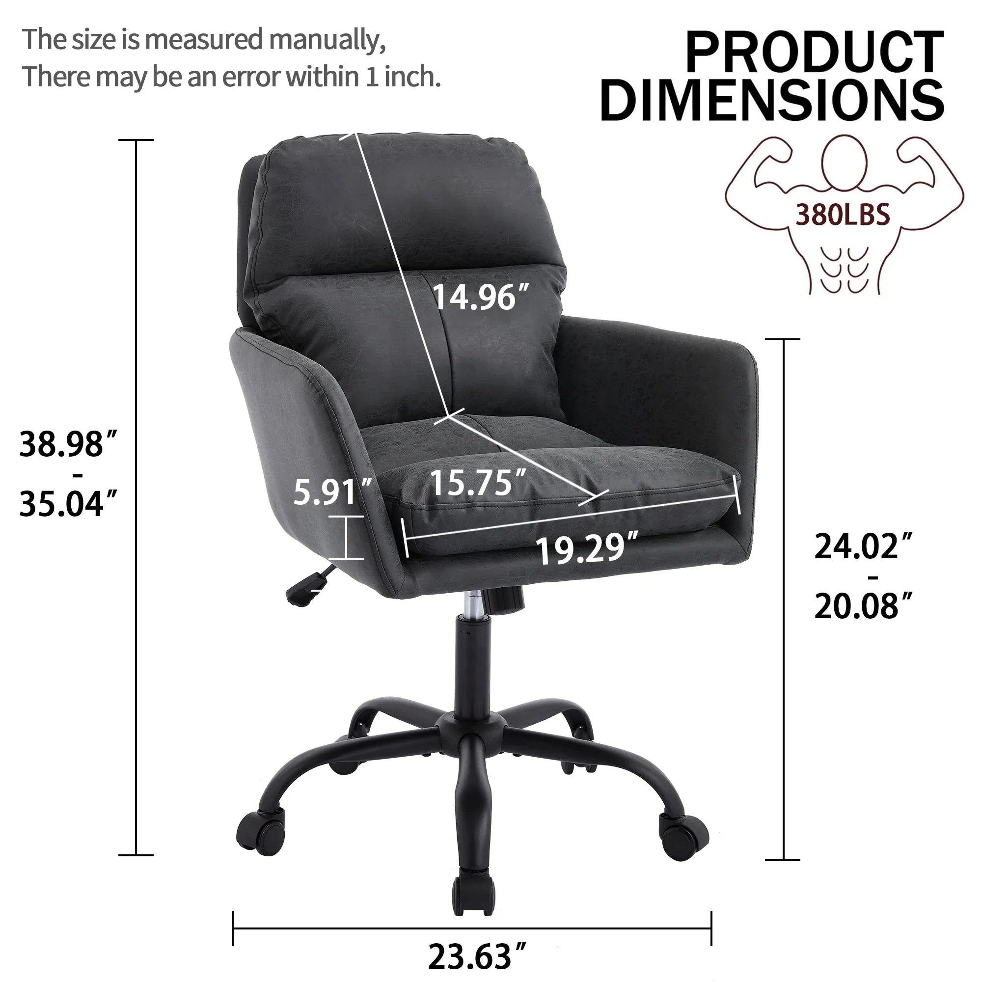 Black leather TY adjustable ergonomic office chair with a durable metal frame, designed for comfort and support.