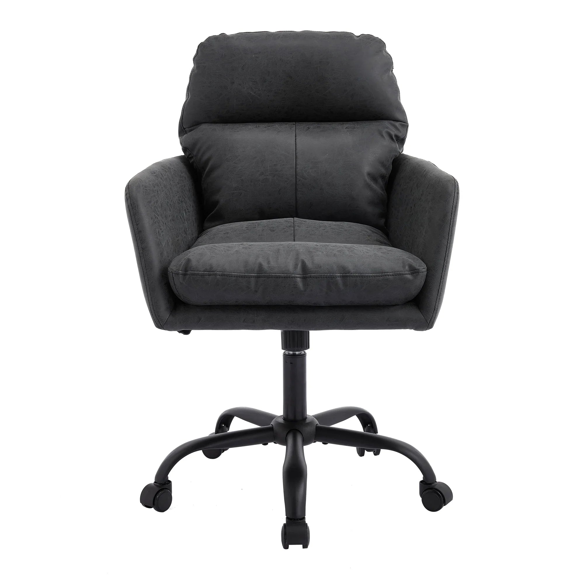Black TY adjustable ergonomic office chair with leather upholstery and durable metal frame, designed for comfort and support.