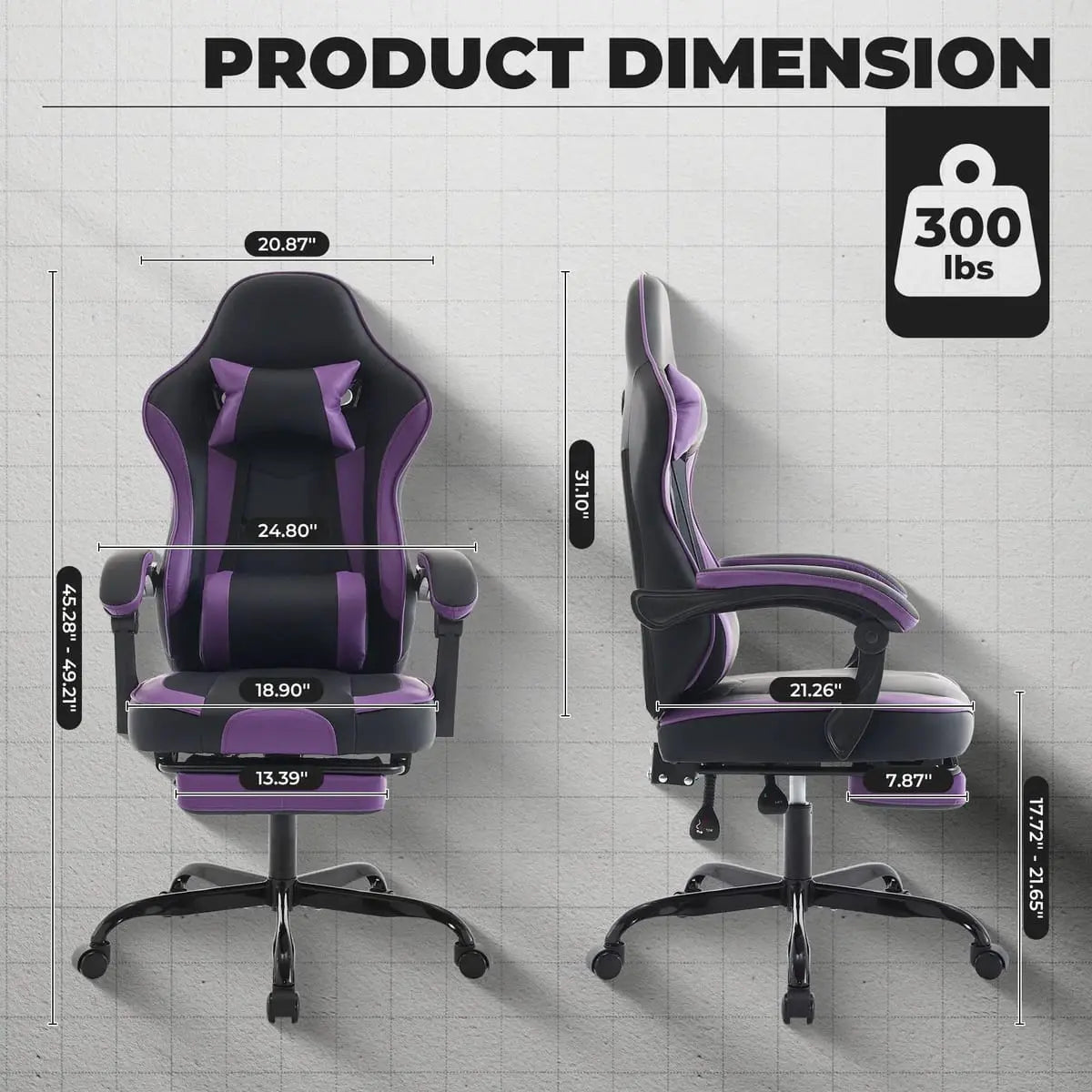 Platinum-Level Office Chairs ergonomic gaming chair with built-in footrest and massage feature, black with adjustable armrests.