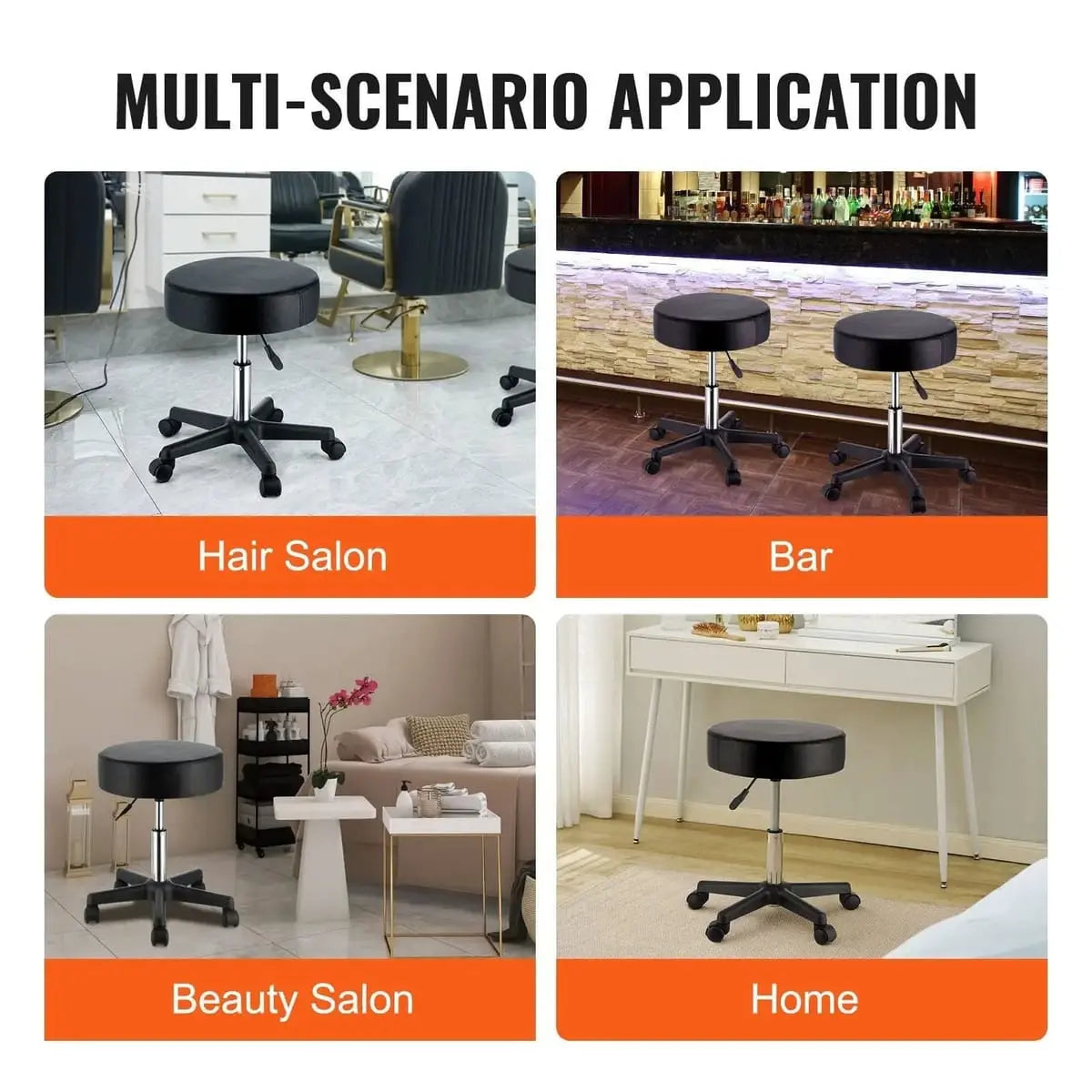 Ultra Thick Cushion Rolling Stool With Adjustable Height For Platinum-Level Office Chairs