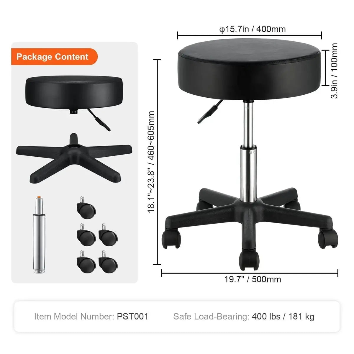 Ultra Thick Cushion Rolling Stool With Adjustable Height For Platinum-Level Office Chairs