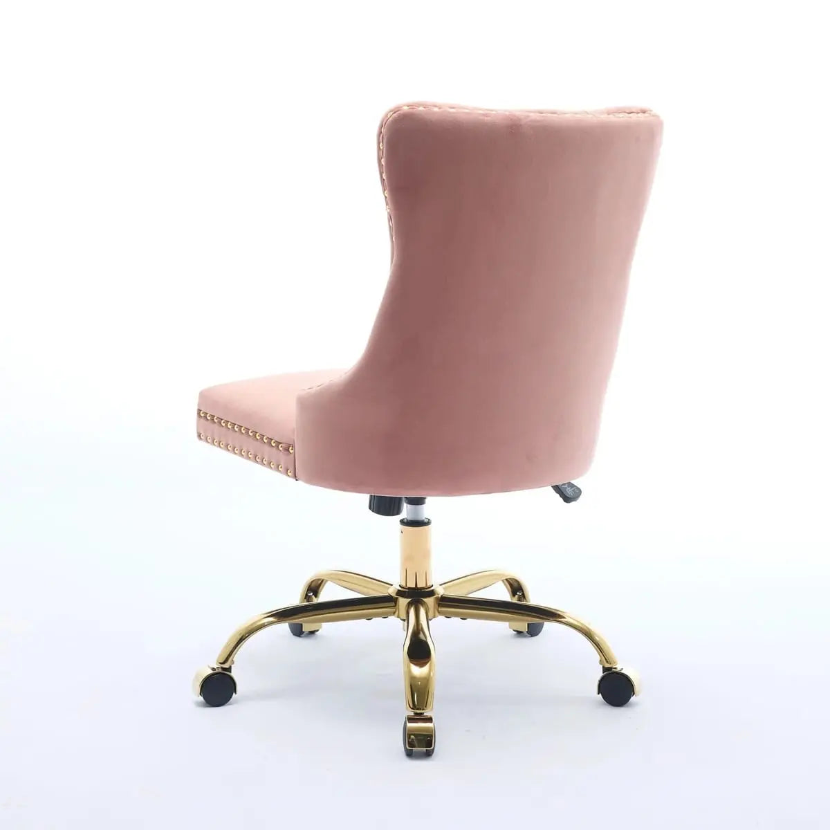 Pink velvet tufted office chair with golden base and adjustable swivel from Platinum-Level Office Chairs