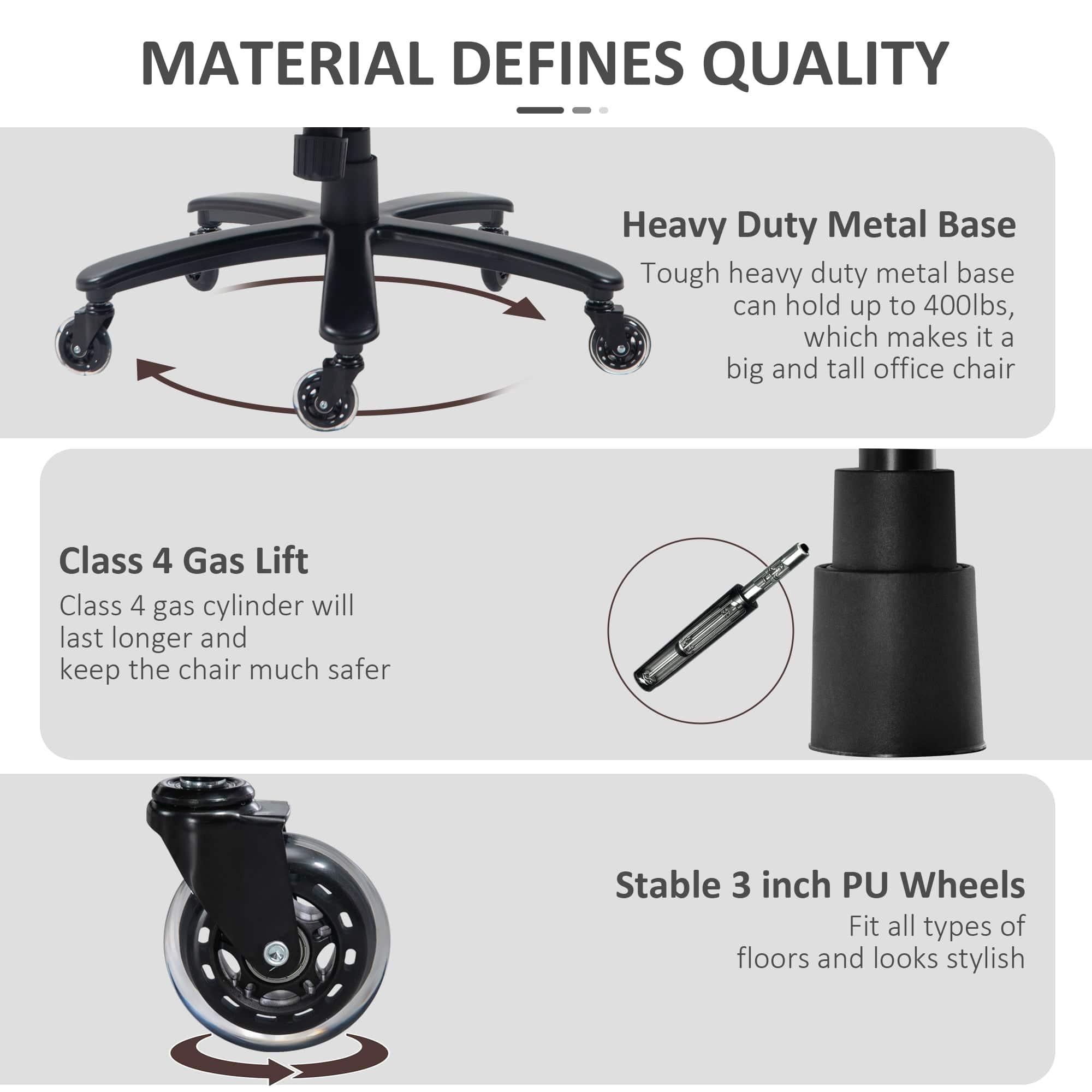 Vinsetto Heavy-Duty Big and Tall PU Leather Office Chair, 400lb Capacity, Black - Platinum-Level Office Chairs