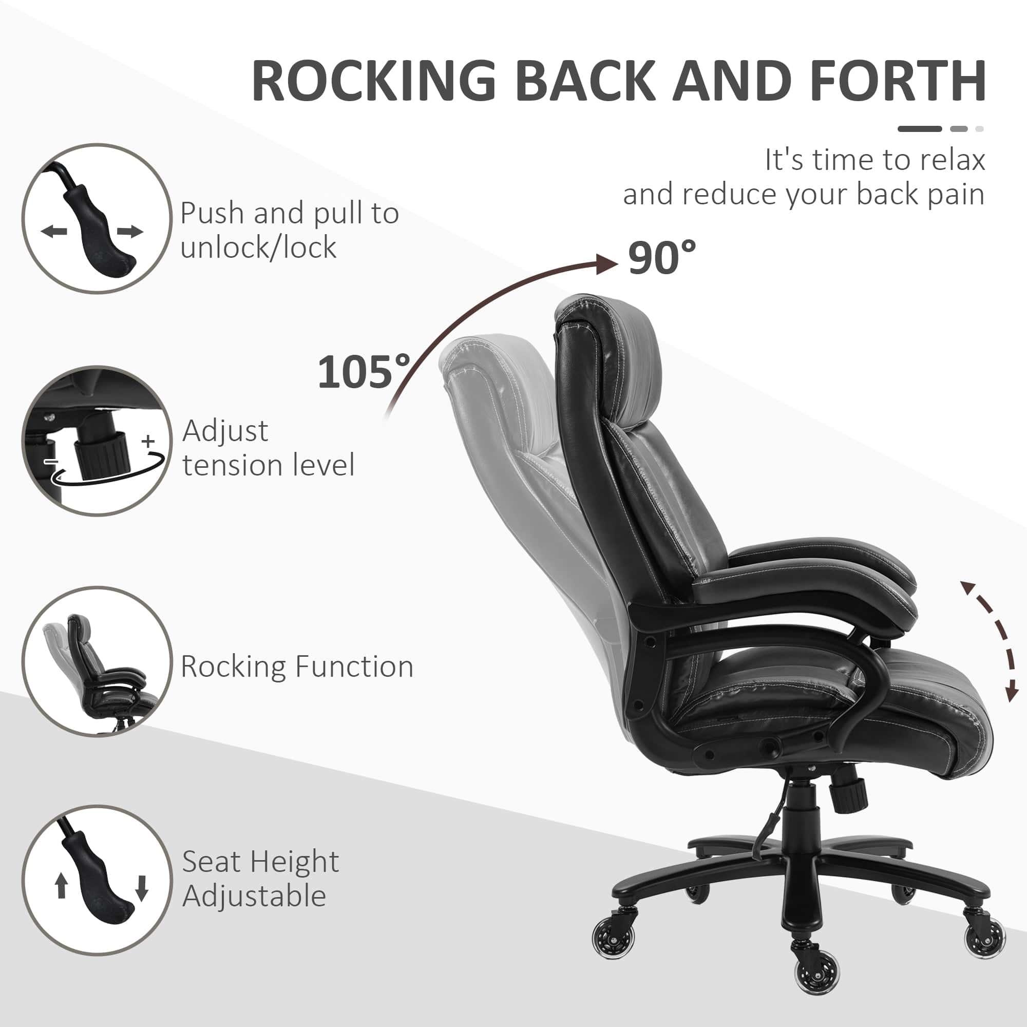 Vinsetto Heavy-Duty Big and Tall PU Leather Office Chair, 400lb Capacity, Black - Platinum-Level Office Chairs
