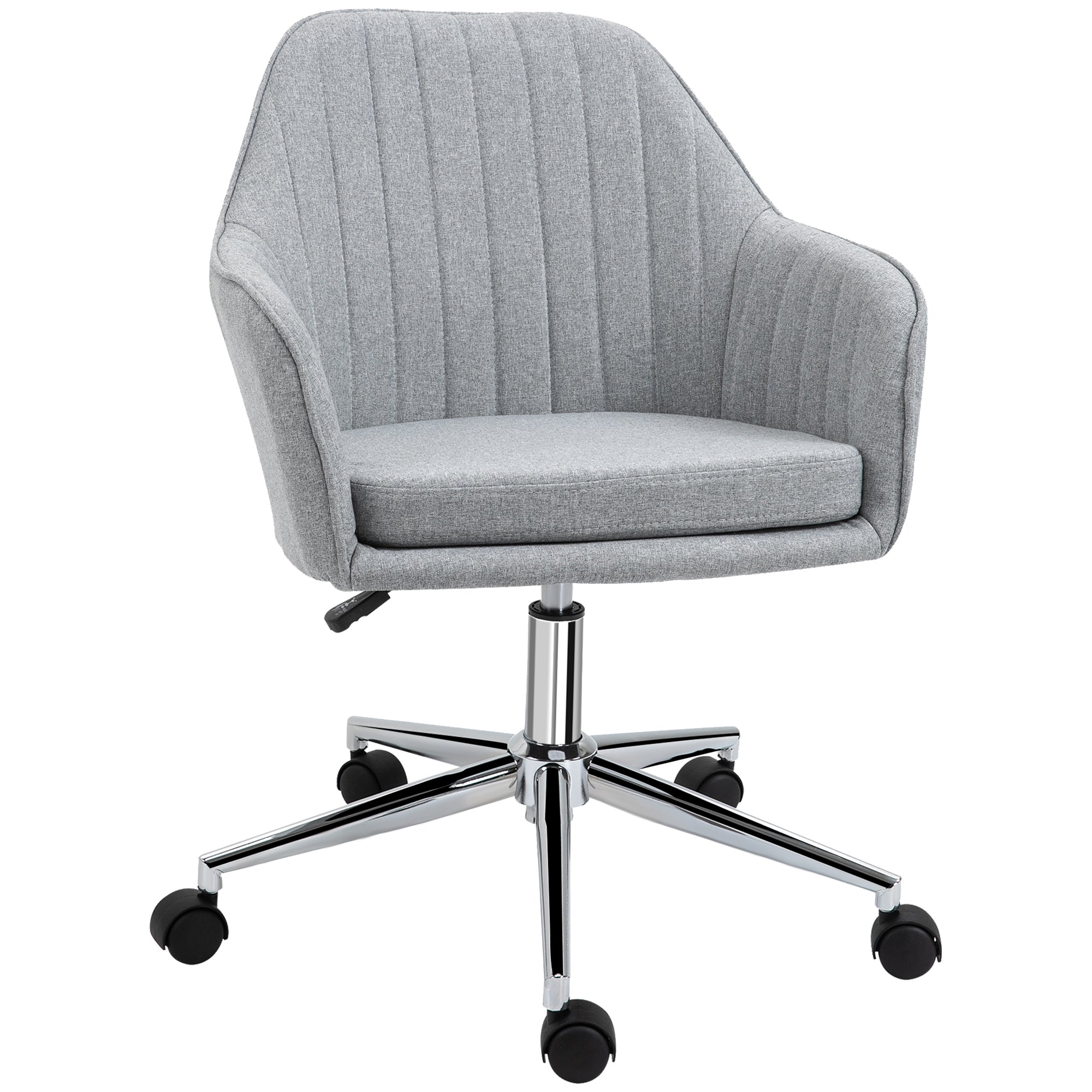 Vinsetto Mid-Back Task Chair, Fabric Home Office Chair, Swivel Desk Chair with Tub Shape Design & Lined Pattern Back for Living Room, Bedroom, Gray - Platinum-Level Office Chairs