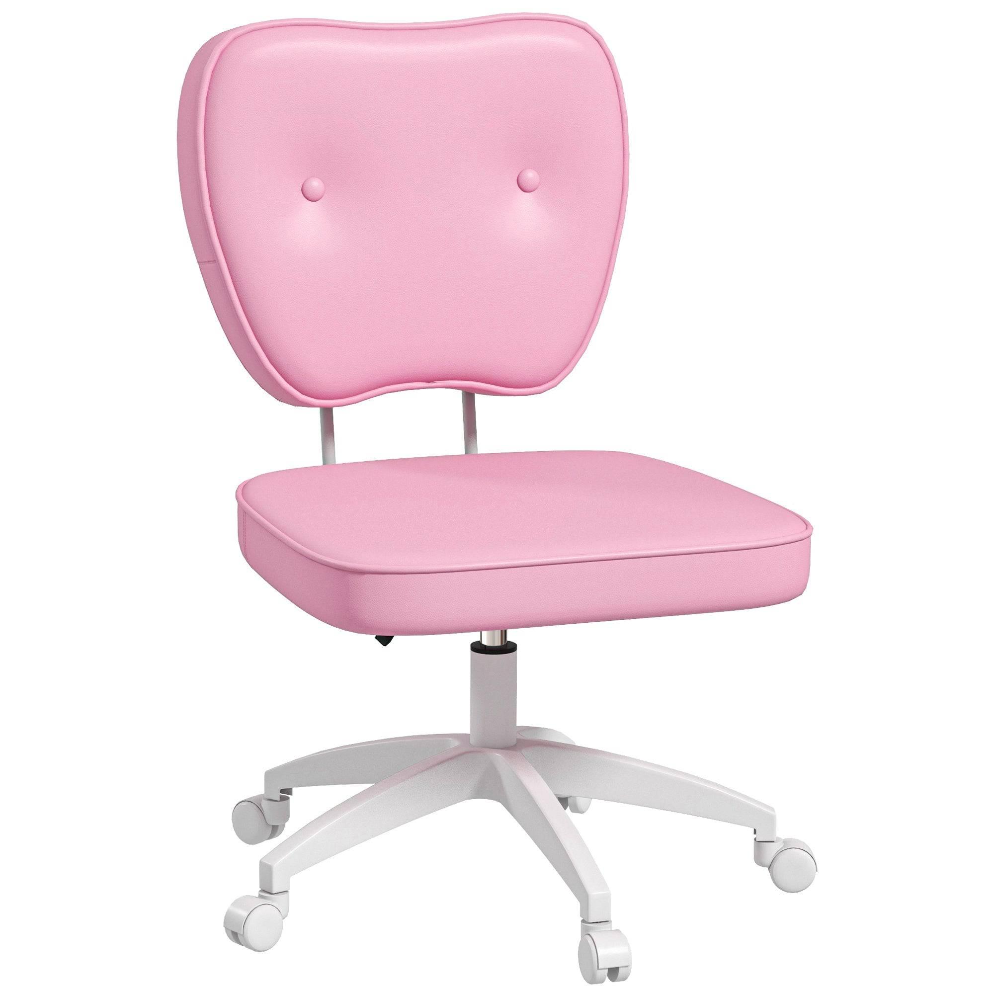 Vinsetto Stylish Pink PU Leather Armless Desk Chair, Adjustable Height Swivel Vanity Task Chair with Mid Back Support - Platinum-Level Office Chairs