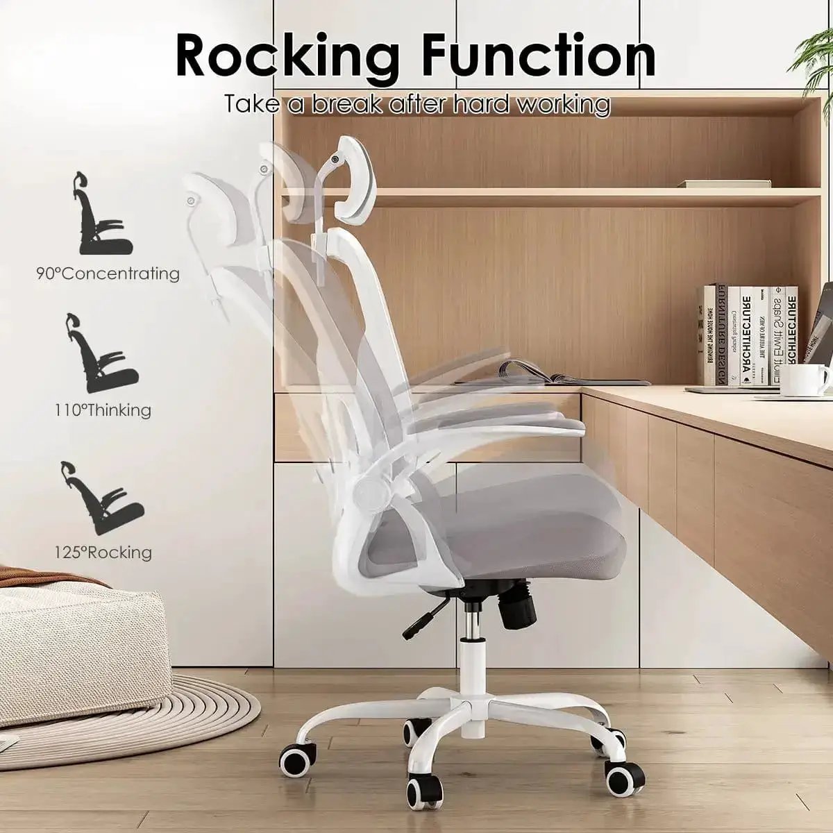 White Gray Ergonomic Office Chair High Back Lumbar Support Headrest - Platinum-Level Office Chairs