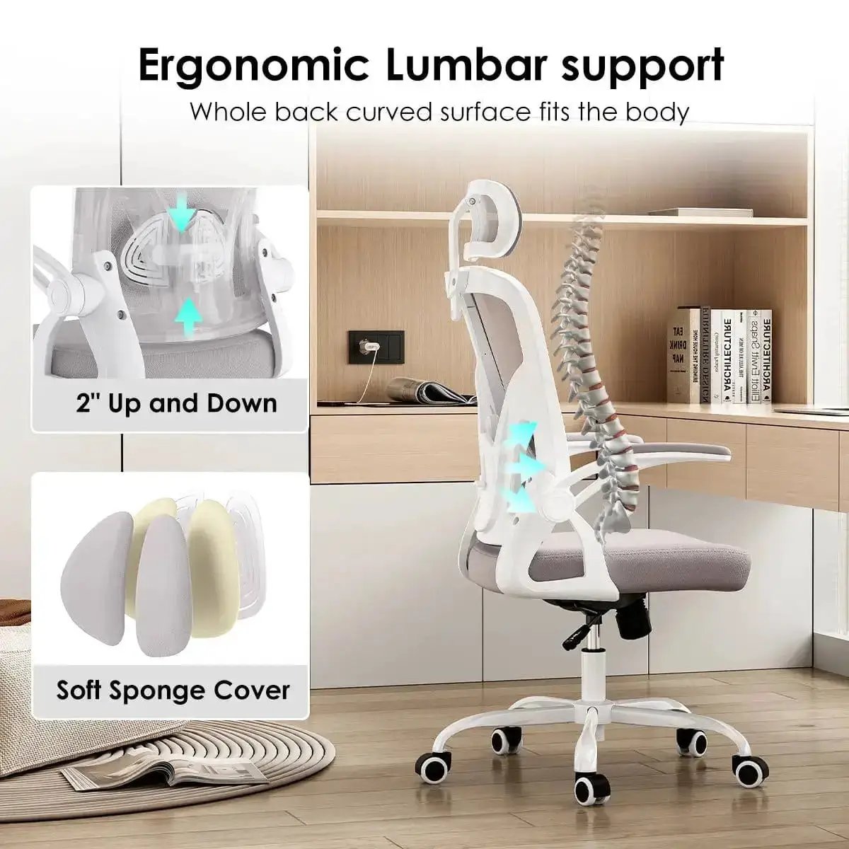 White Gray Ergonomic Office Chair High Back Lumbar Support Headrest - Platinum-Level Office Chairs