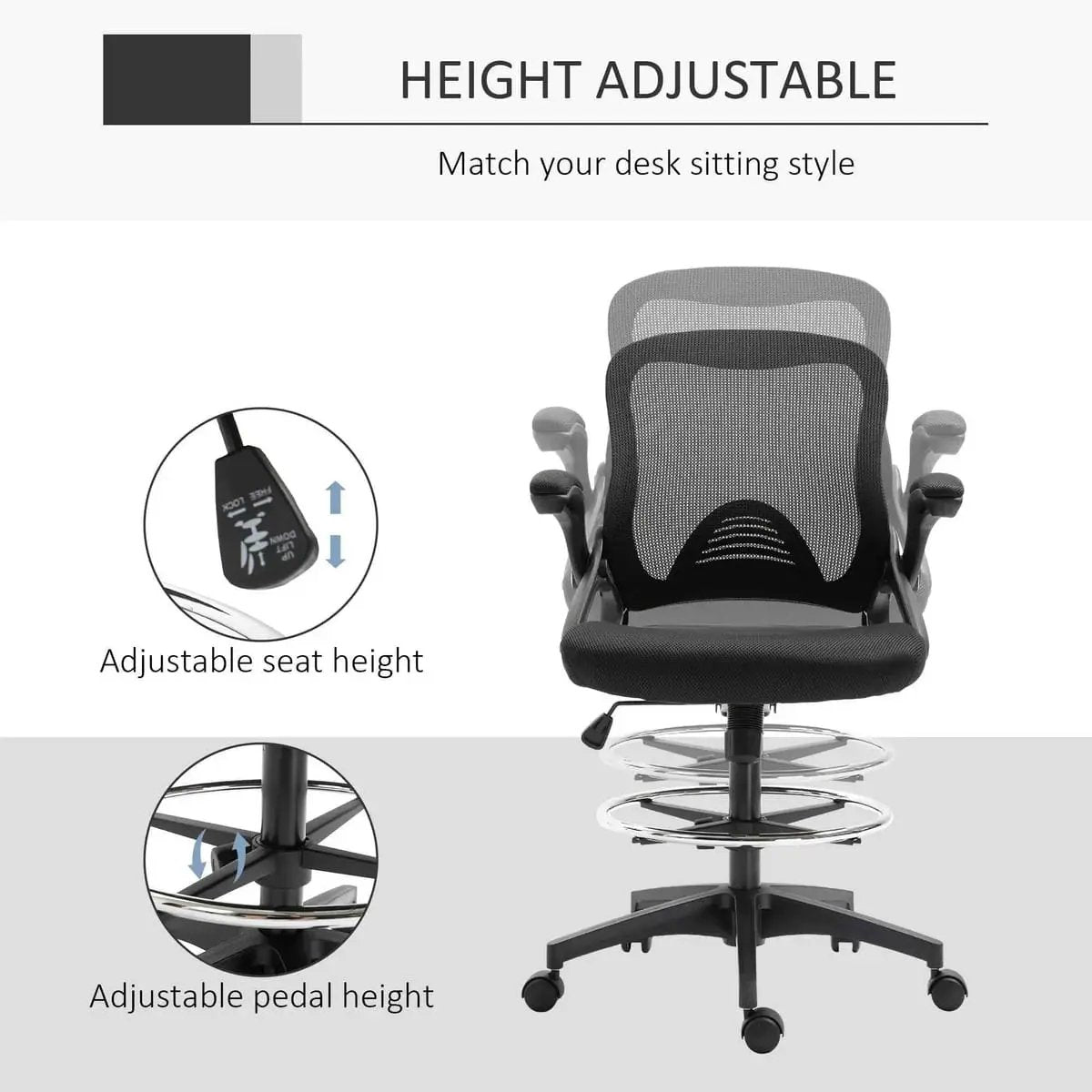 Brand Mesh Drafting Chair Ergonomic With Lumbar Support - Platinum-Level Office Chairs