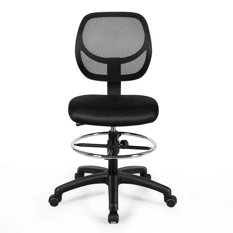 Black ergonomic mesh mid-back drafting chair by Platinum-Level Office Chairs with height-adjustable seat and ergonomic design.