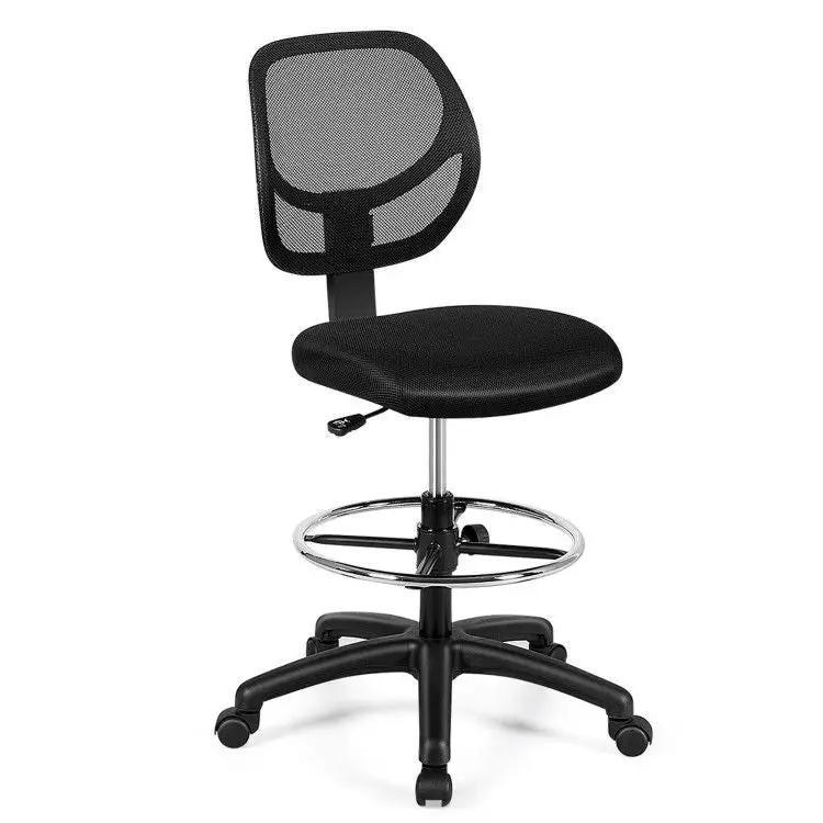 Black ergonomic mesh mid-back drafting chair by Platinum-Level Office Chairs with height-adjustable seat for comfort and support.