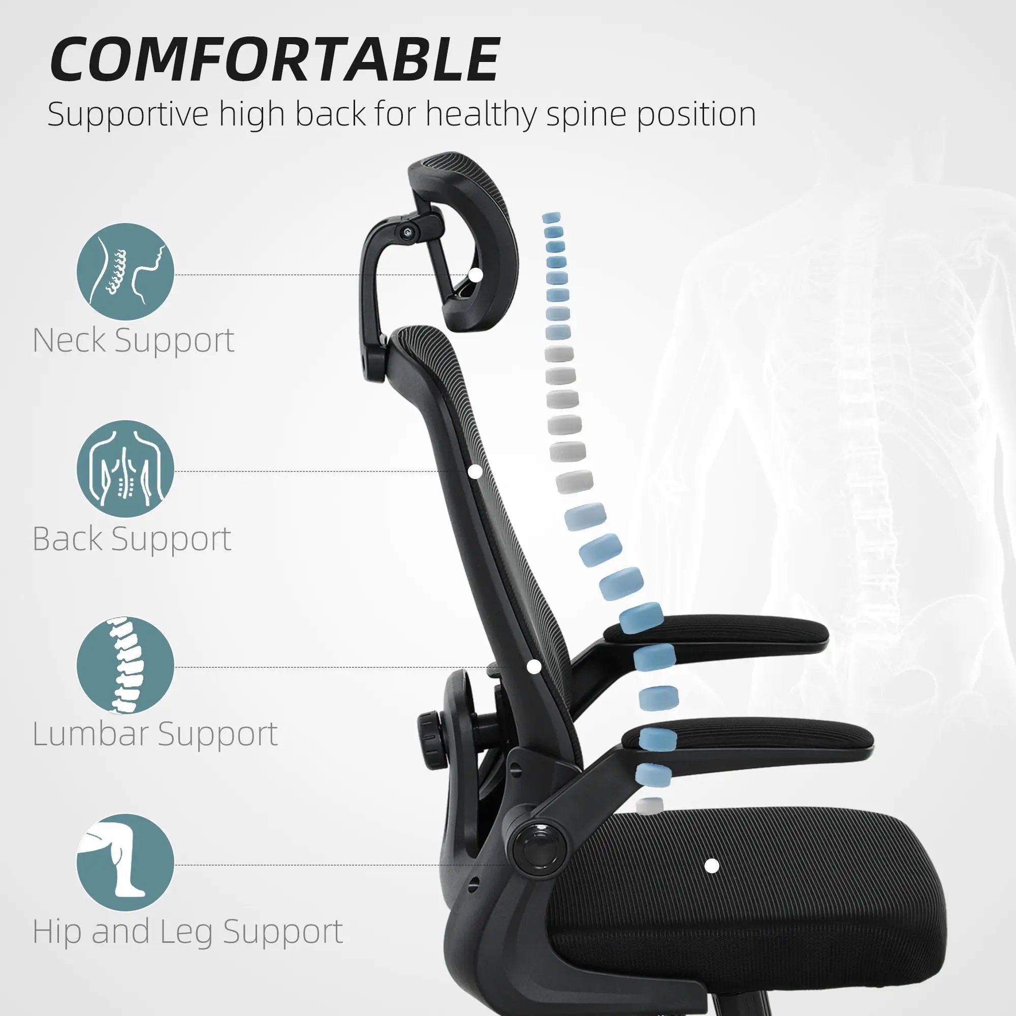 Black ergonomic mesh office chair by Platinum-Level Office Chairs with adjustable lumbar support and headrest for comfort.