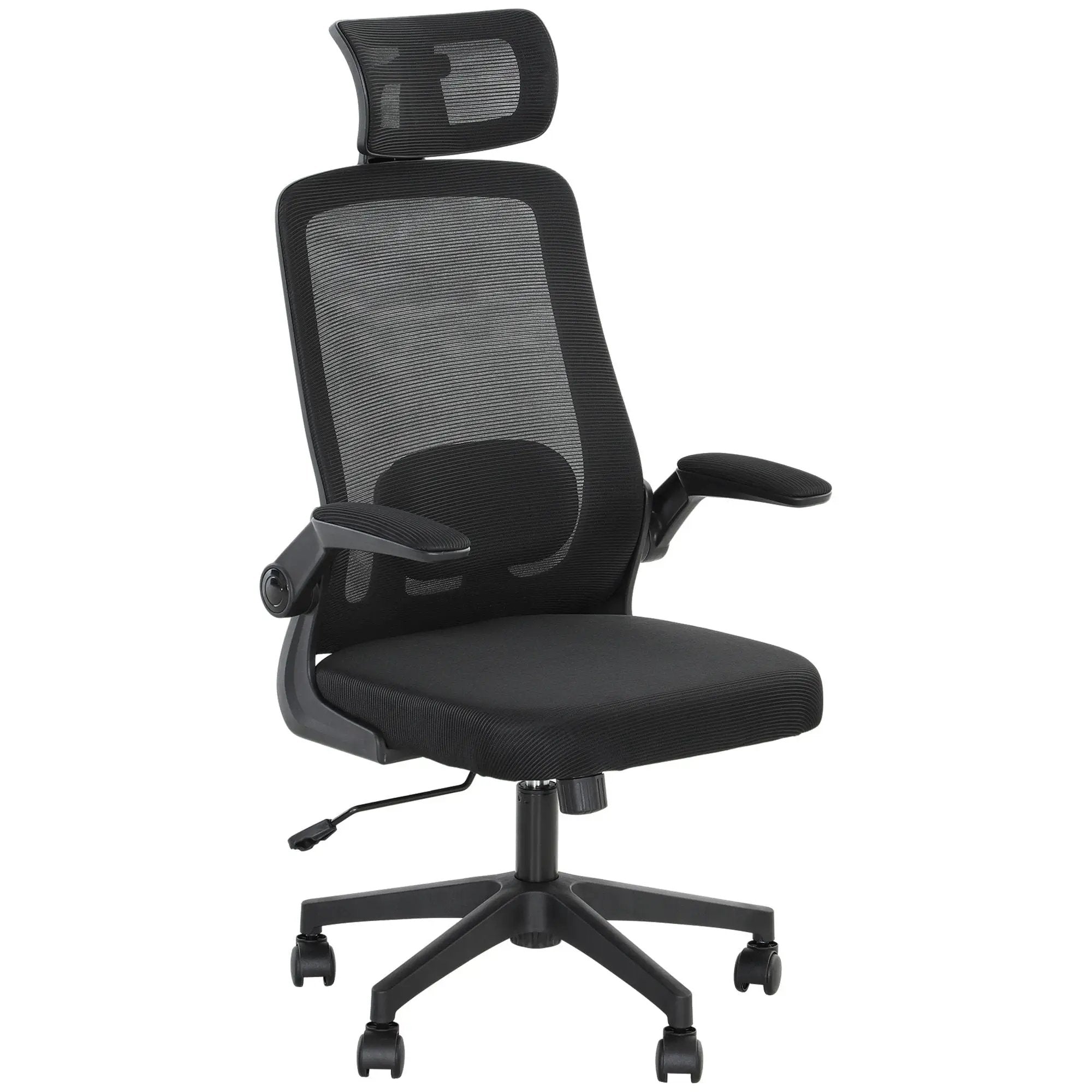 Black ergonomic mesh office chair by Platinum-Level Office Chairs with adjustable lumbar support and headrest for comfort and support.