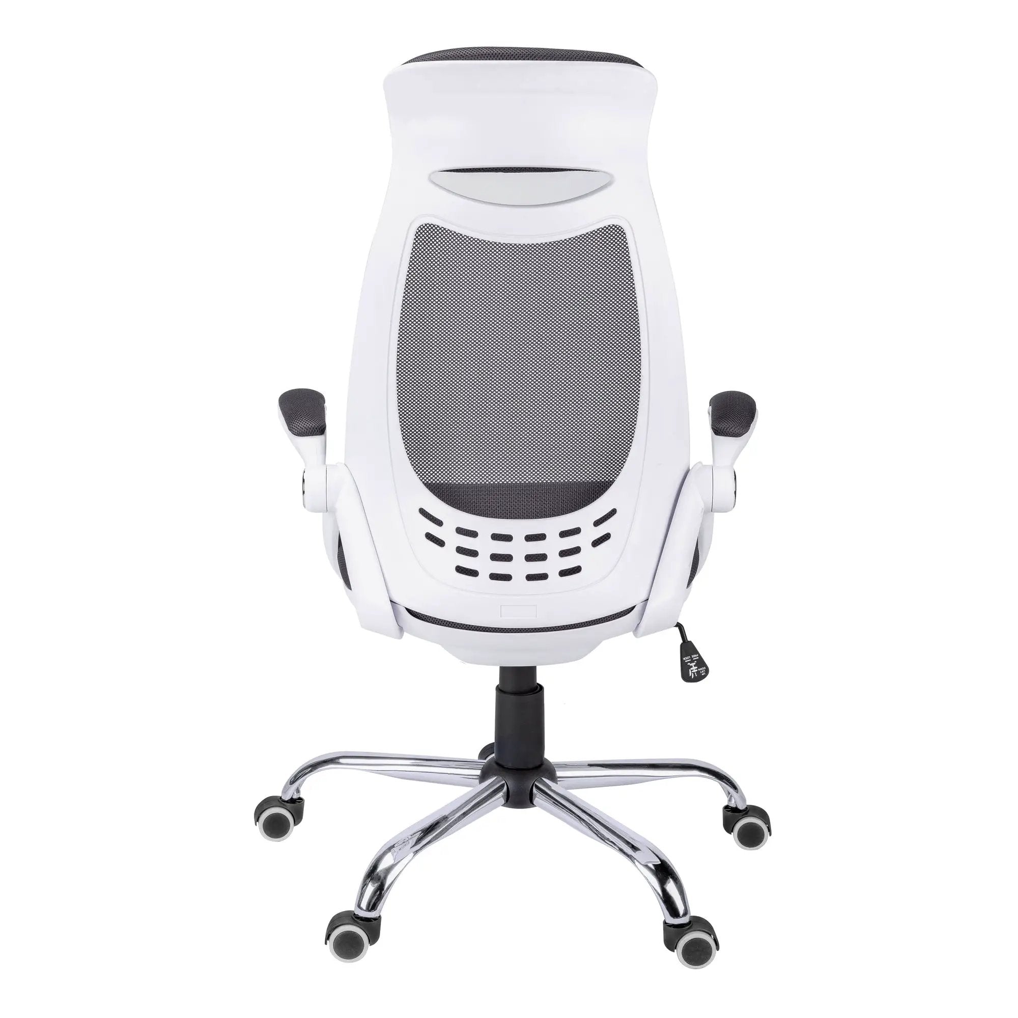 Platinum-Level Office Chairs ergonomic office chair with grey mesh fabric, chrome base, adjustable height, and swivel for modern workspaces.