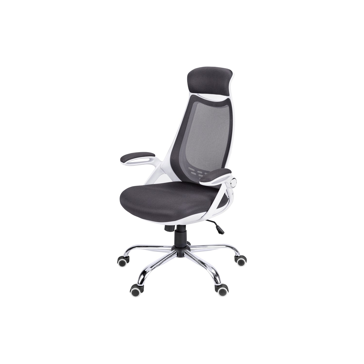 Platinum-Level Office Chairs ergonomic office chair with adjustable height, swivel, grey mesh fabric, chrome base, modern design.