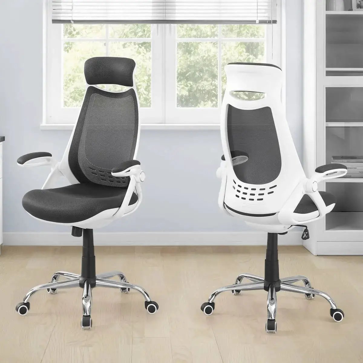 Contemporary Office Chair with Adjustable Height, Swivel, Ergonomic Design, Grey Mesh Fabric, Chrome Metal Base, Modern Work Desk Chair - Platinum-Level Office Chairs