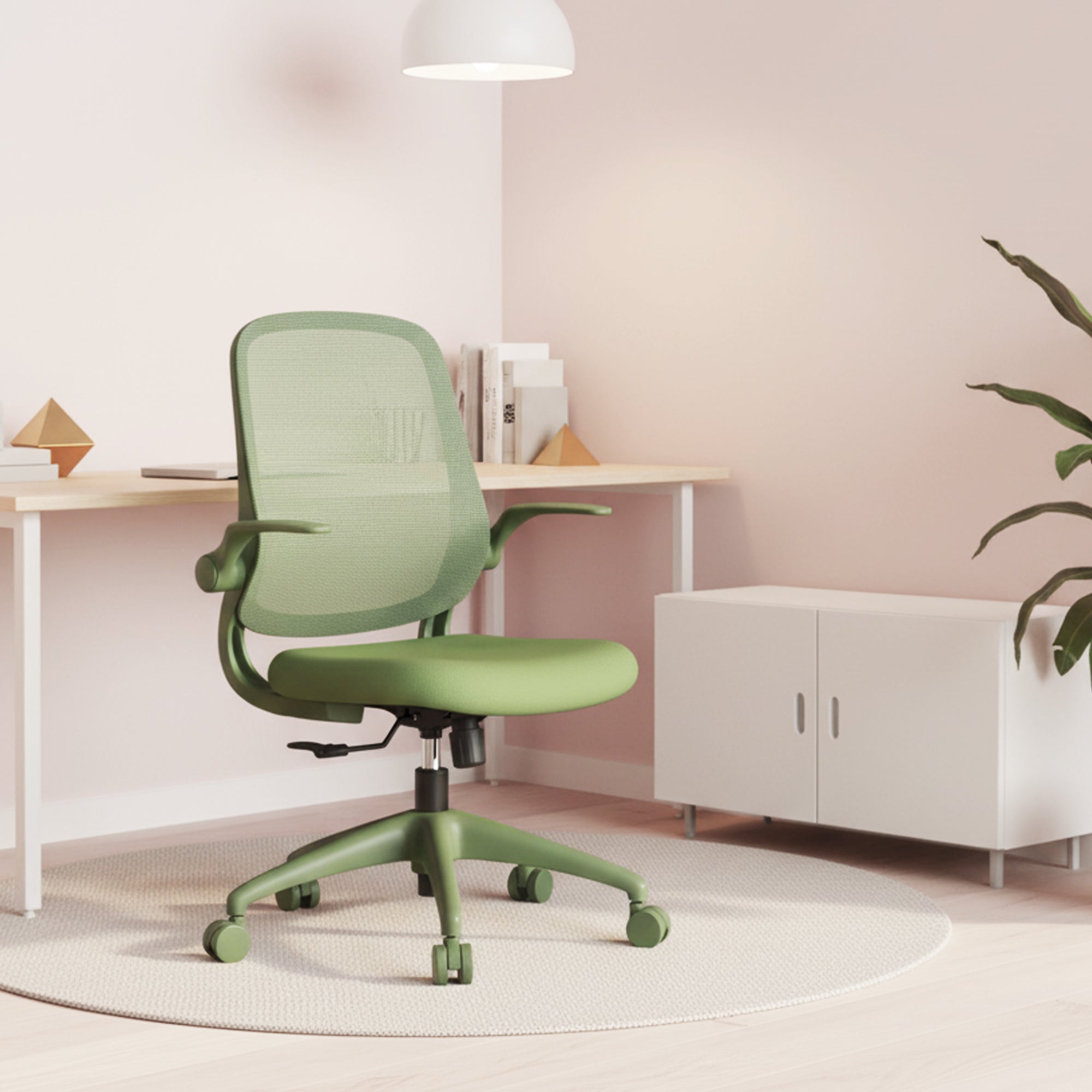 Green ergonomic office chair by Platinum-Level Office Chairs with mesh back and integrated molded foam for home office comfort.