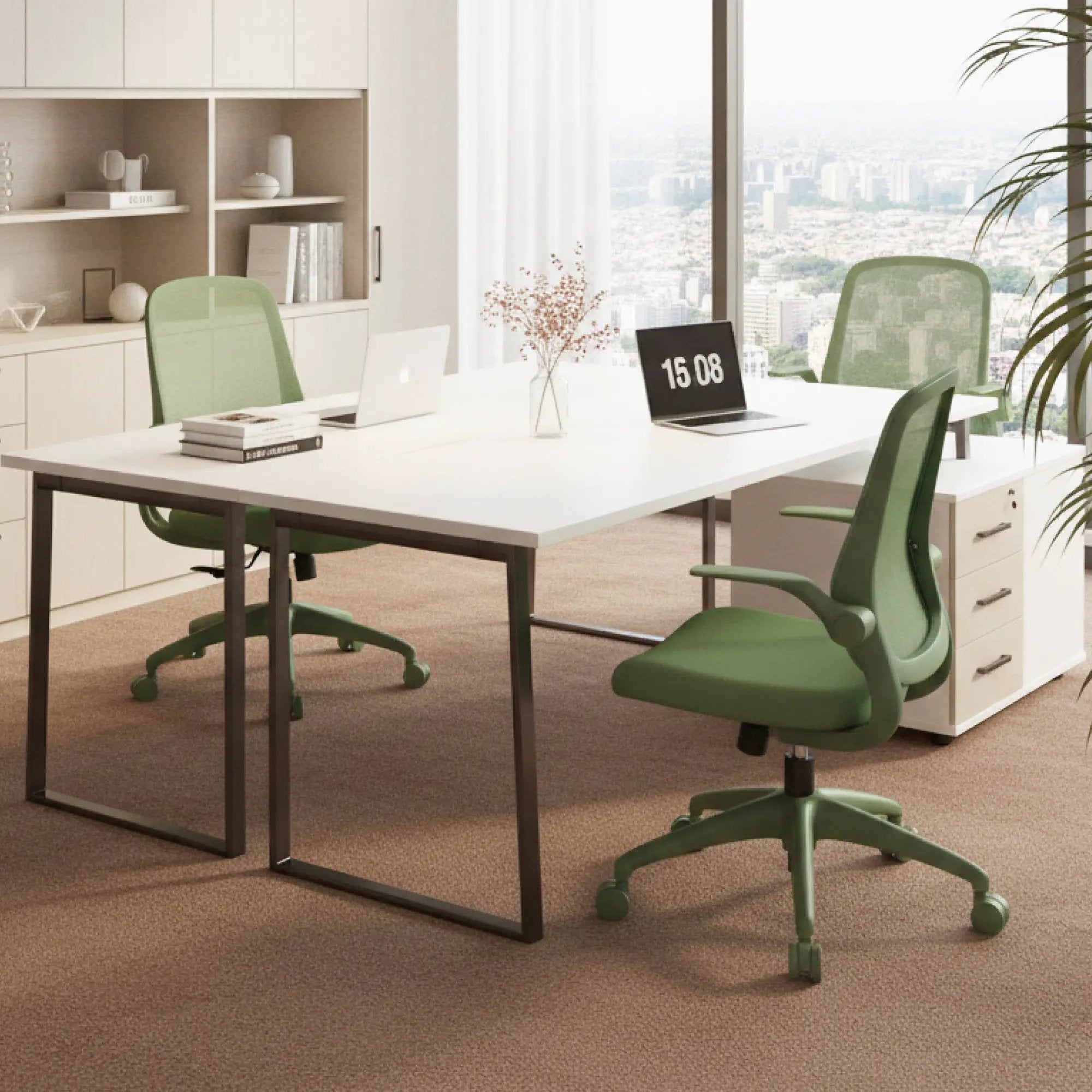 Green ergonomic office chair by Platinum-Level Office Chairs with mesh back and integrated molded foam for home workspace comfort.