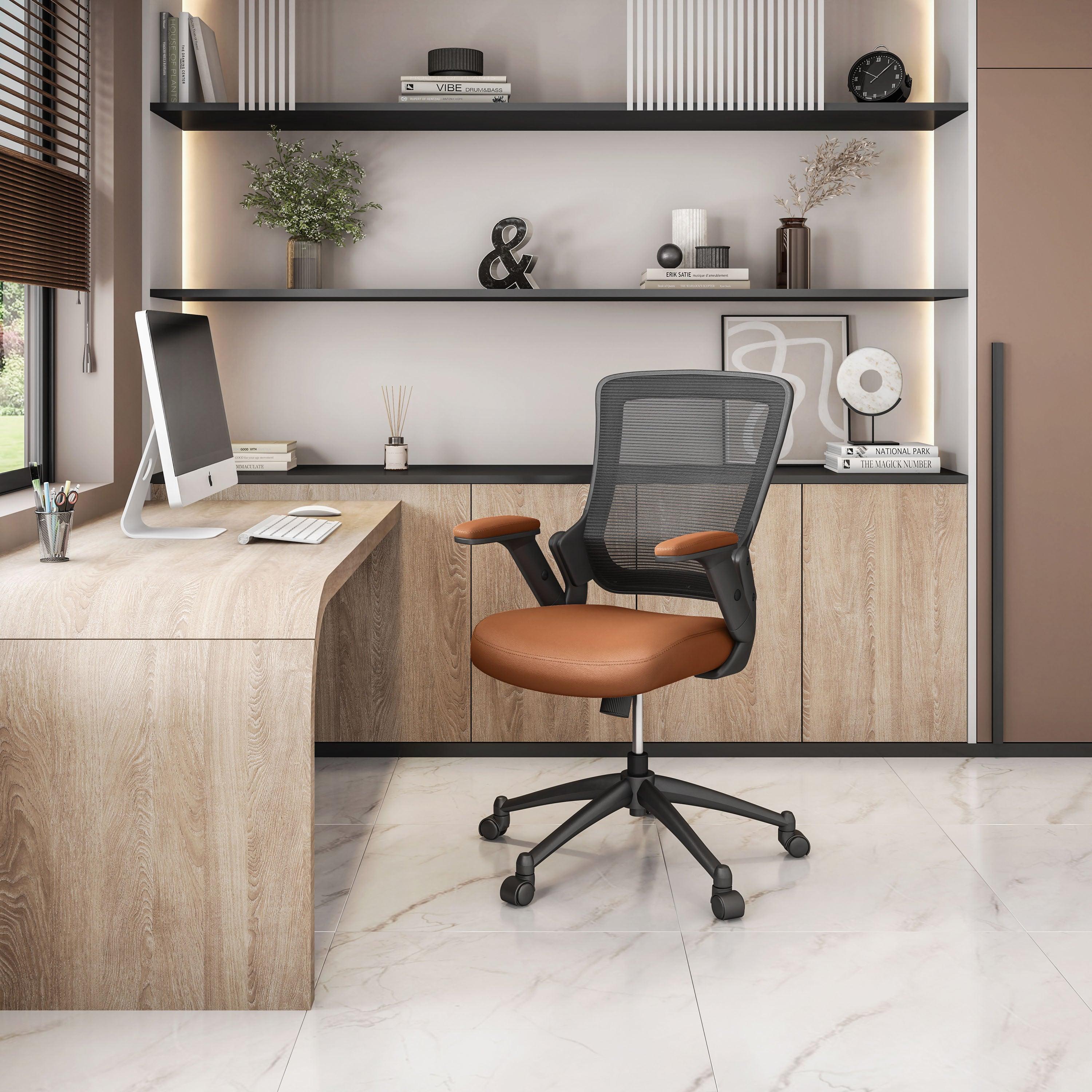 Techni Mobili Mid-Back Mesh Task Office Chair with Adjustable Arms Brown - Platinum-Level Office Chairs