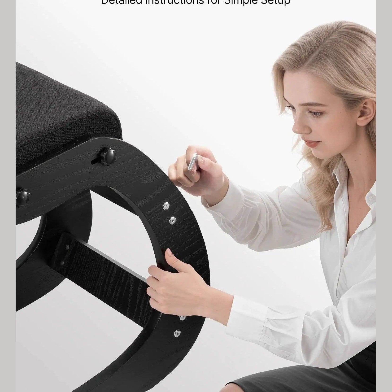 Platinum-Level Office Chairs ergonomic kneeling chair with adjustable height, wooden frame, thick cushions for posture and back pain relief.