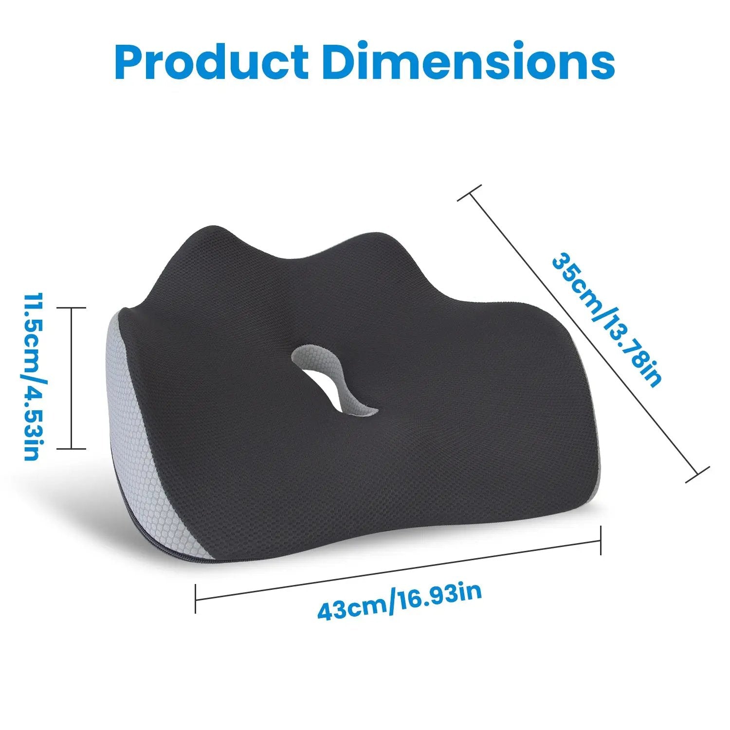 Grey ergonomic memory foam seat cushion by Platinum-Level Office Chairs, designed for office workers for added comfort and support.