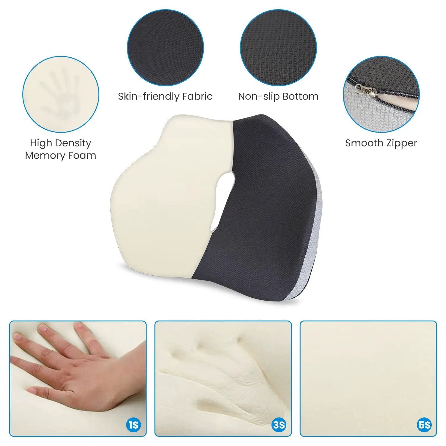Grey ergonomic memory foam seat cushion by Platinum-Level Office Chairs for office workers, providing ergonomic support and comfort.